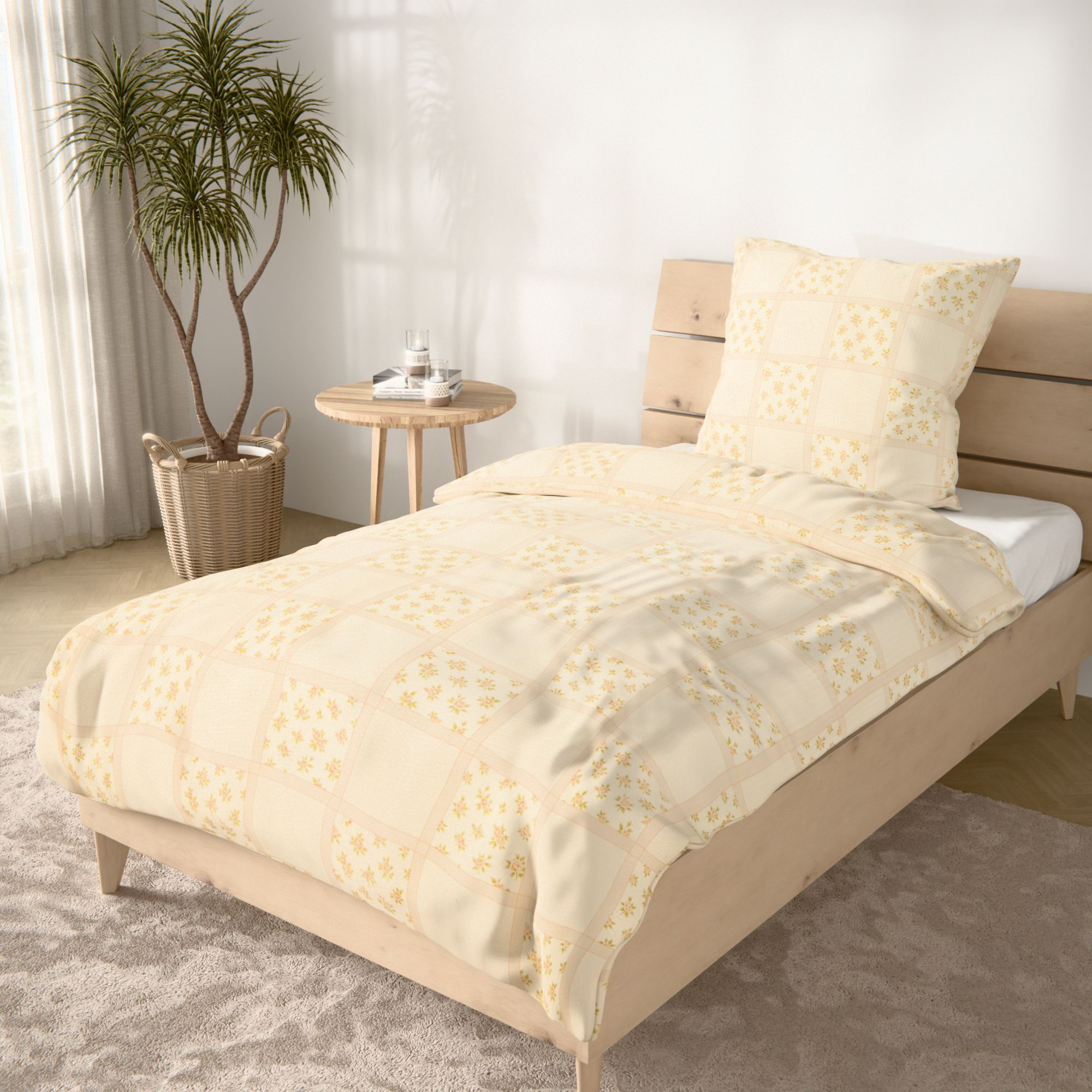 SOFT WAVE Bettwäsche Blimenkästchen Mikrofaser Seersucker Einzelbett, 2tlg.