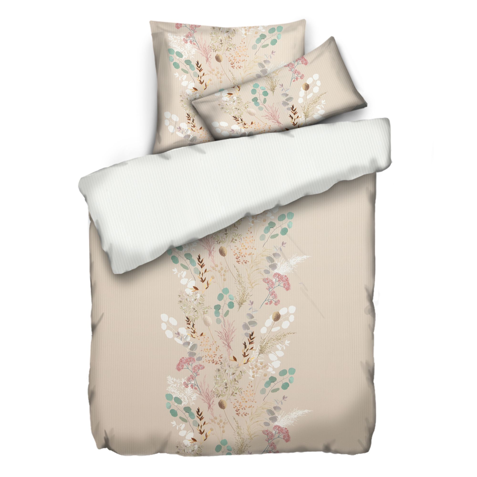 JERYMOOD Rib-Jersey Wendebettwäsche Blumen & Gräser Mikrofaser Jersey Einzelbett, 3tlg.