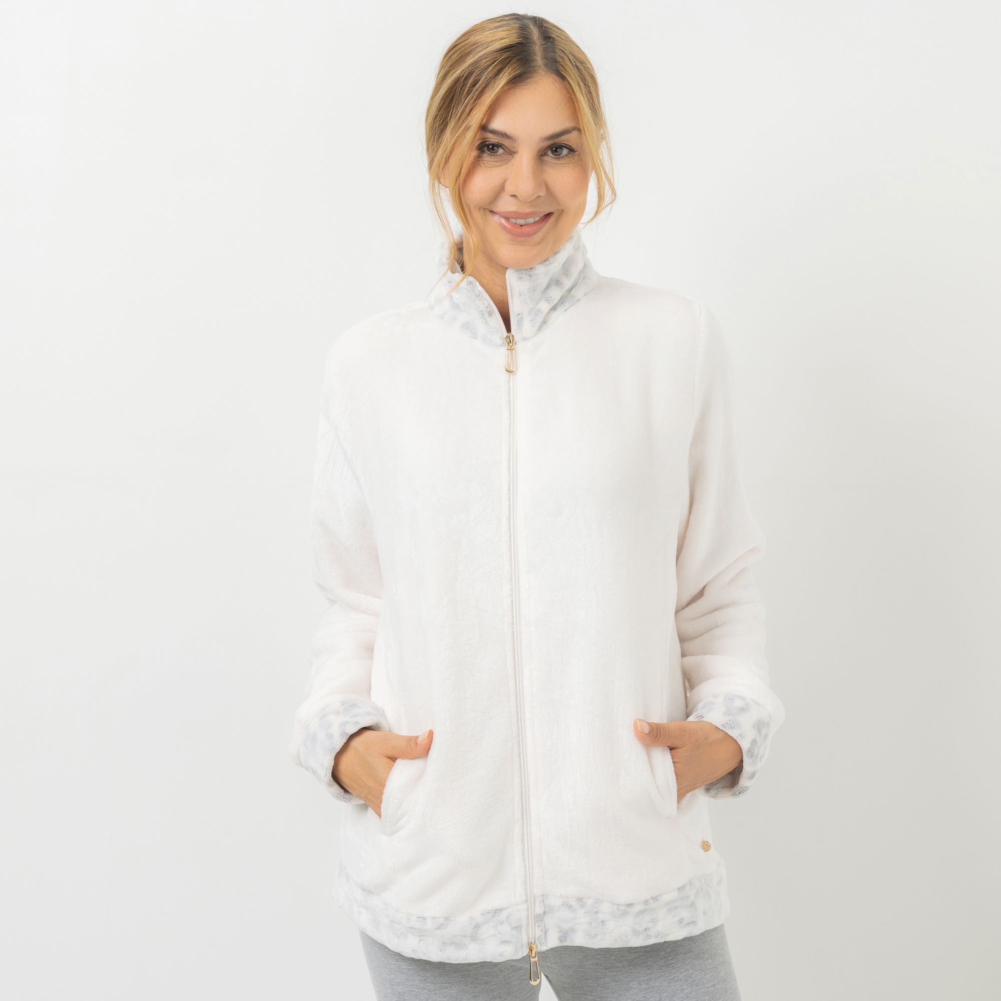 MONT CHALET Damen-Jacke geschorene Motive Mikrofaser Chinchilla Stehkragen & Taschen