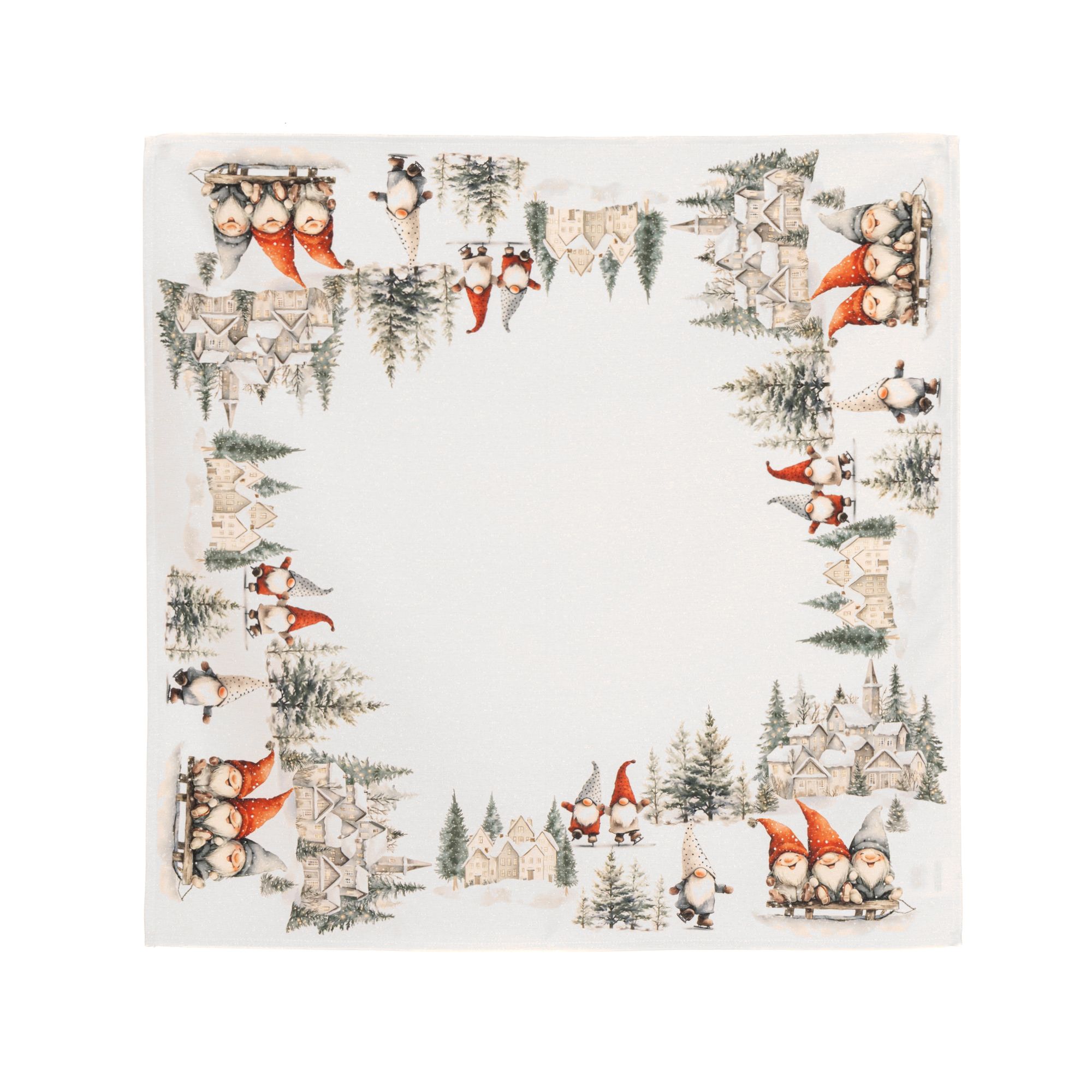 TAVELINO Xmas-Tischdecke Wichtelmotiv Glanzgarn ca. 85x85cm