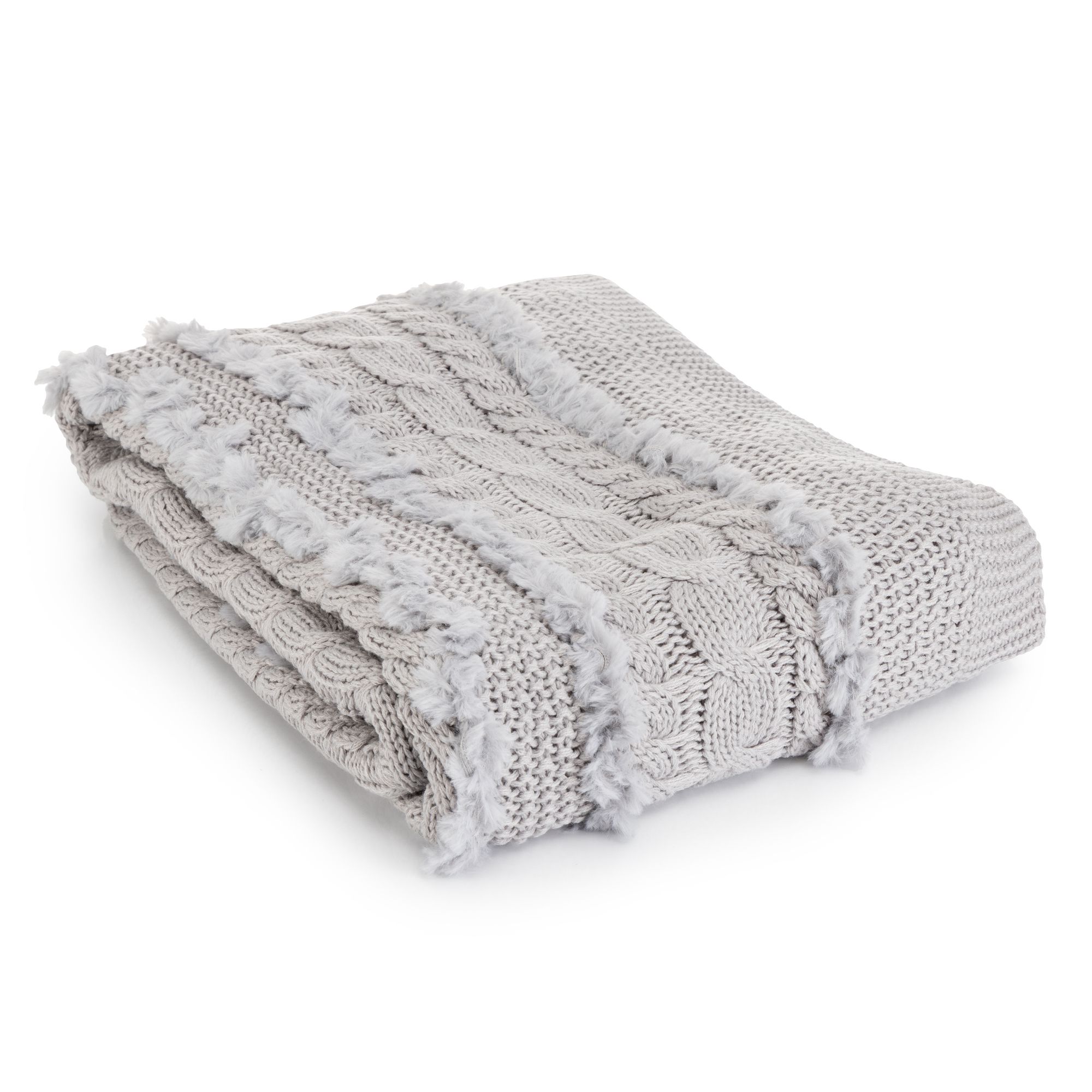 MONT CHALET 1 uni Strickdecke mit Fellimitat Mikrofaser Chinchilla waschbar, 130x180cm