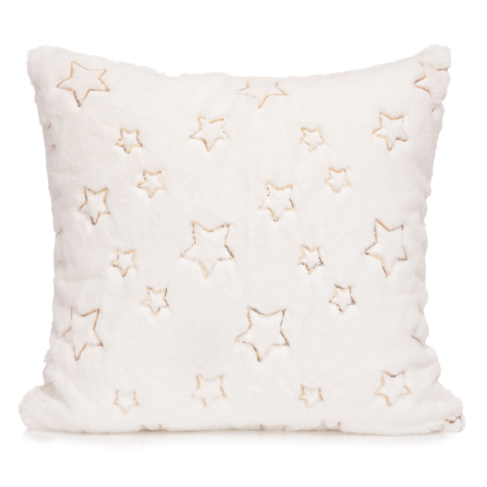 MONT CHALET 1 Kissenhülle Pailletten-Sterne Fellimitat waschbar, ca. 50x50cm
