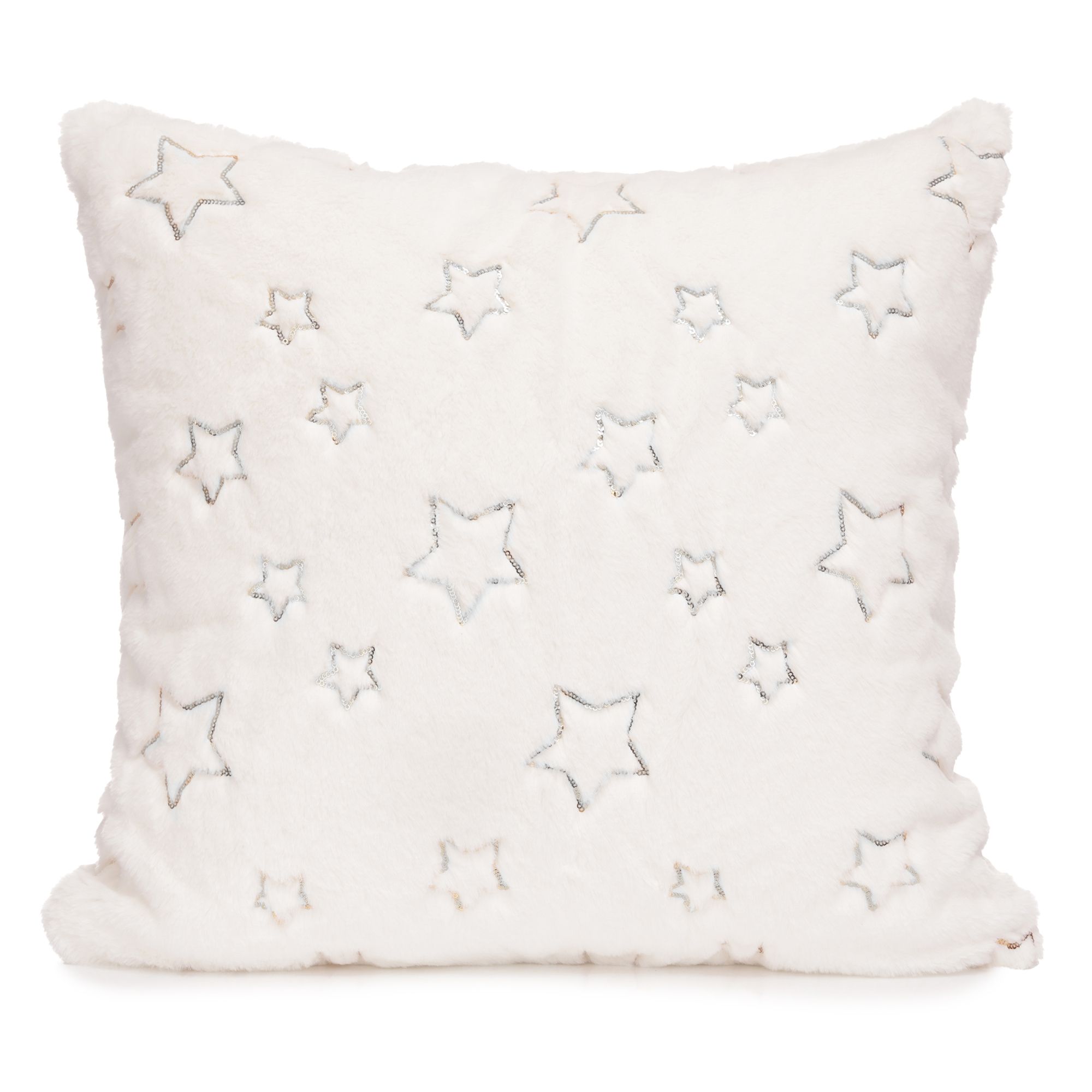 MONT CHALET 1 Kissenhülle Pailletten-Sterne Fellimitat waschbar, ca. 50x50cm