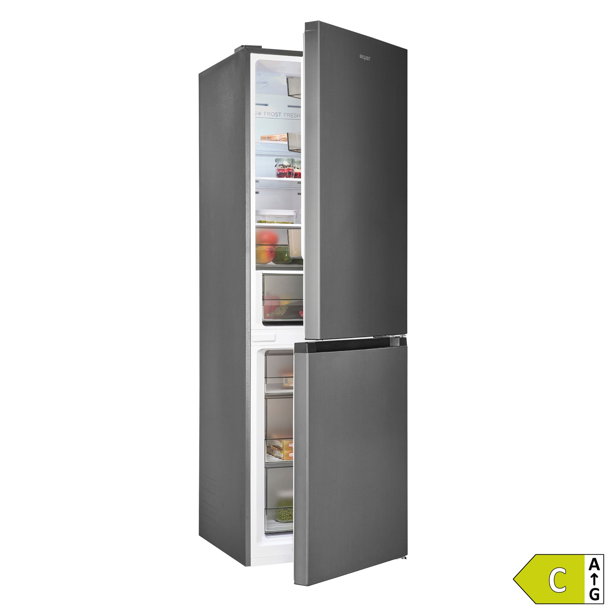 EXQUISIT Kühl-/Gefrierkombi 337l / EEK C NoFrost, ECO-Modus Anthrazit, Energieeffizienzklasse C