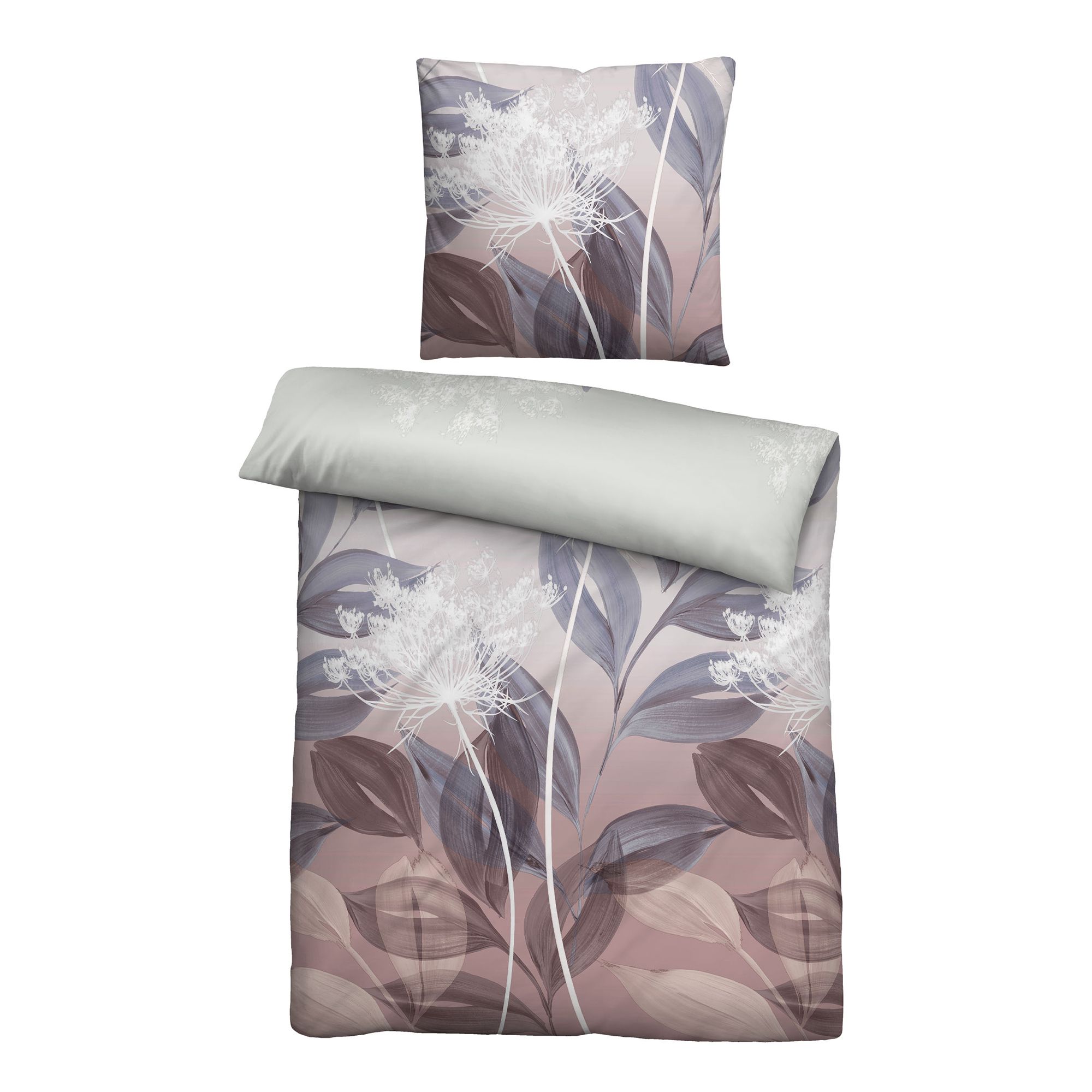 biberna® Bettwäsche Blätterranke Baumwoll Feinbiber Einzelbett, 2tlg.