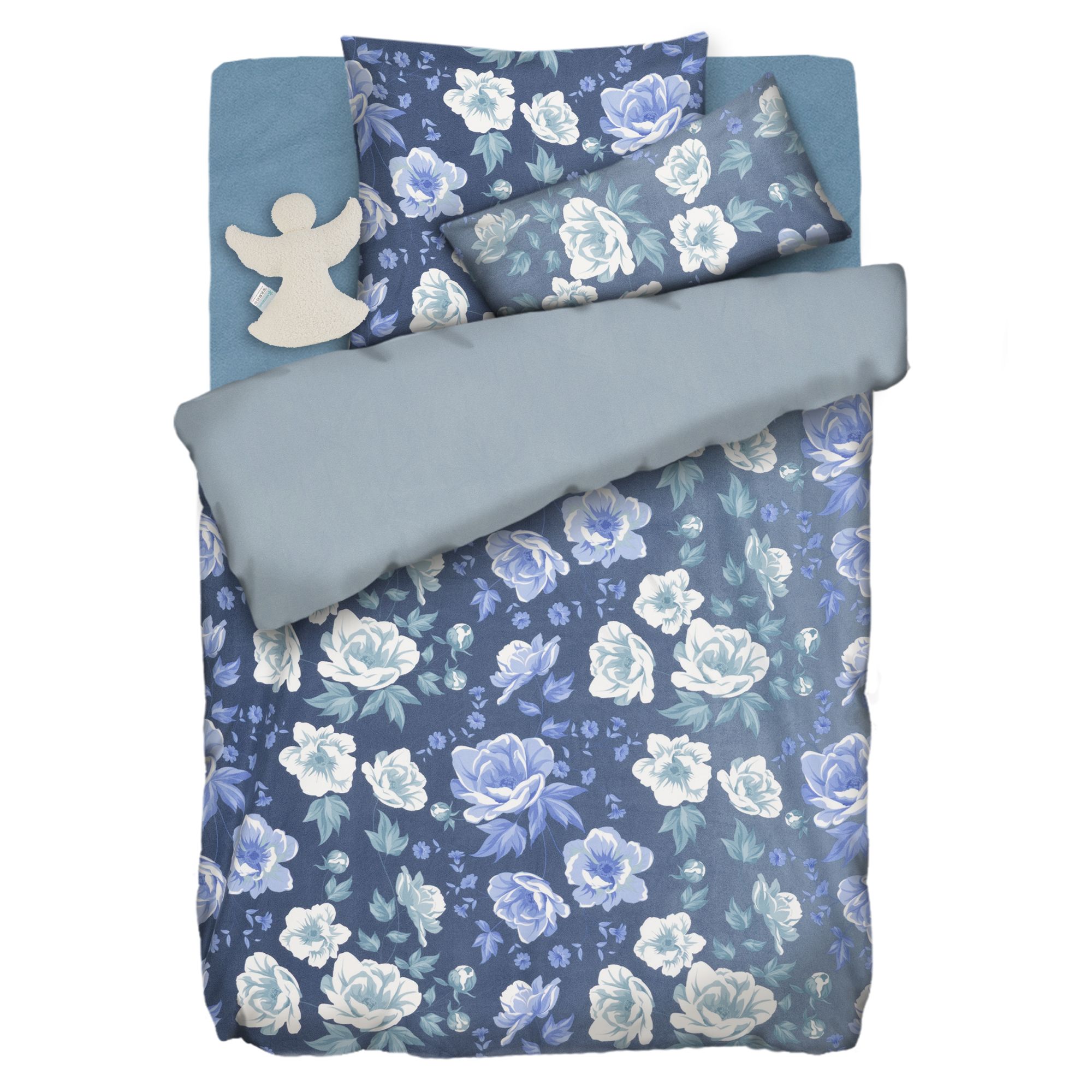 WINTERENGEL Wendebettwäsche inkl. Engelkissen Mikrofaser Flanell Einzelbett, 5tlg.