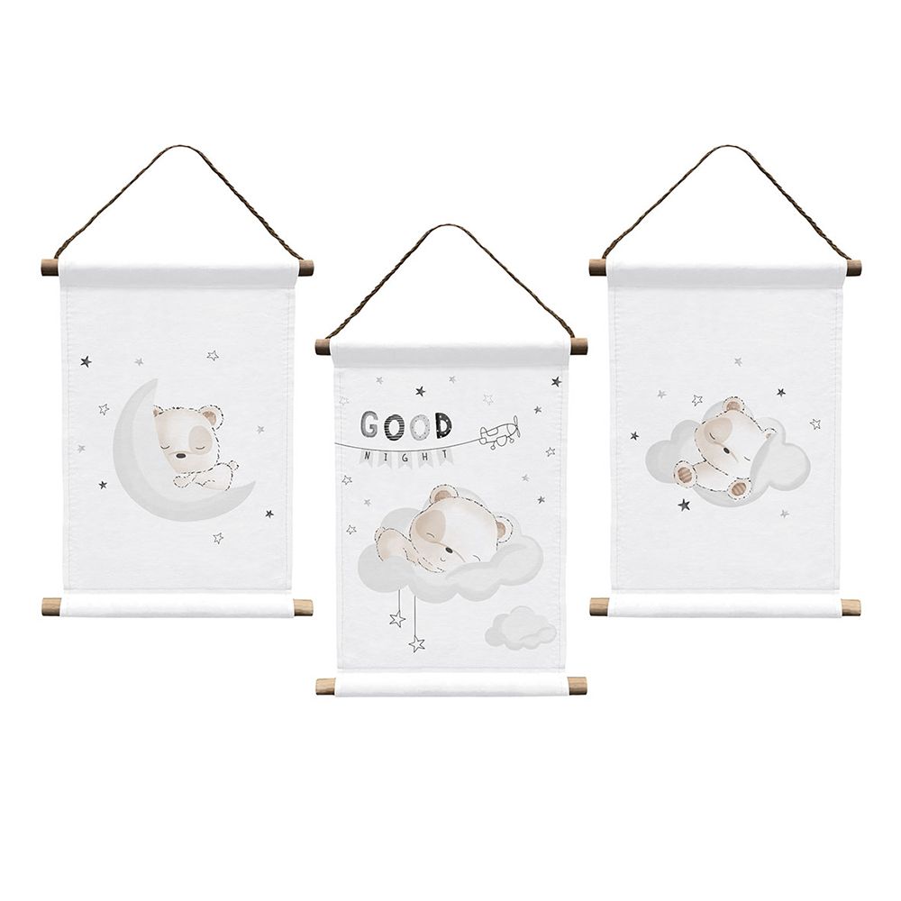 babybest® 3 Wandbilder sleeping little bear Baumwolle jeweils ca. 20x30cm