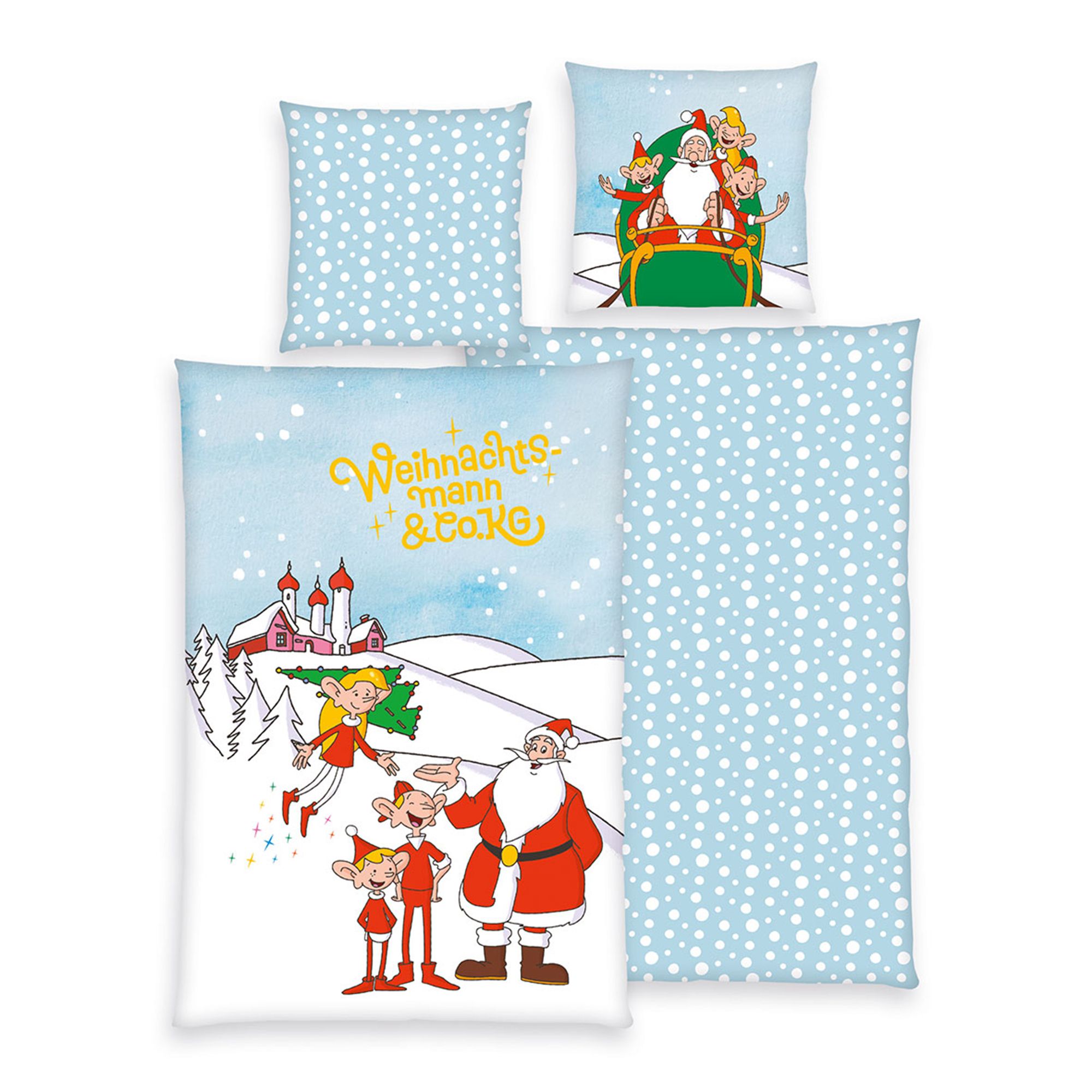 Weihnachtsmann & Co.KG Wendebettwäsche Elfen im Schlitten Baumwoll Flanell Einzelbett, 2tlg.