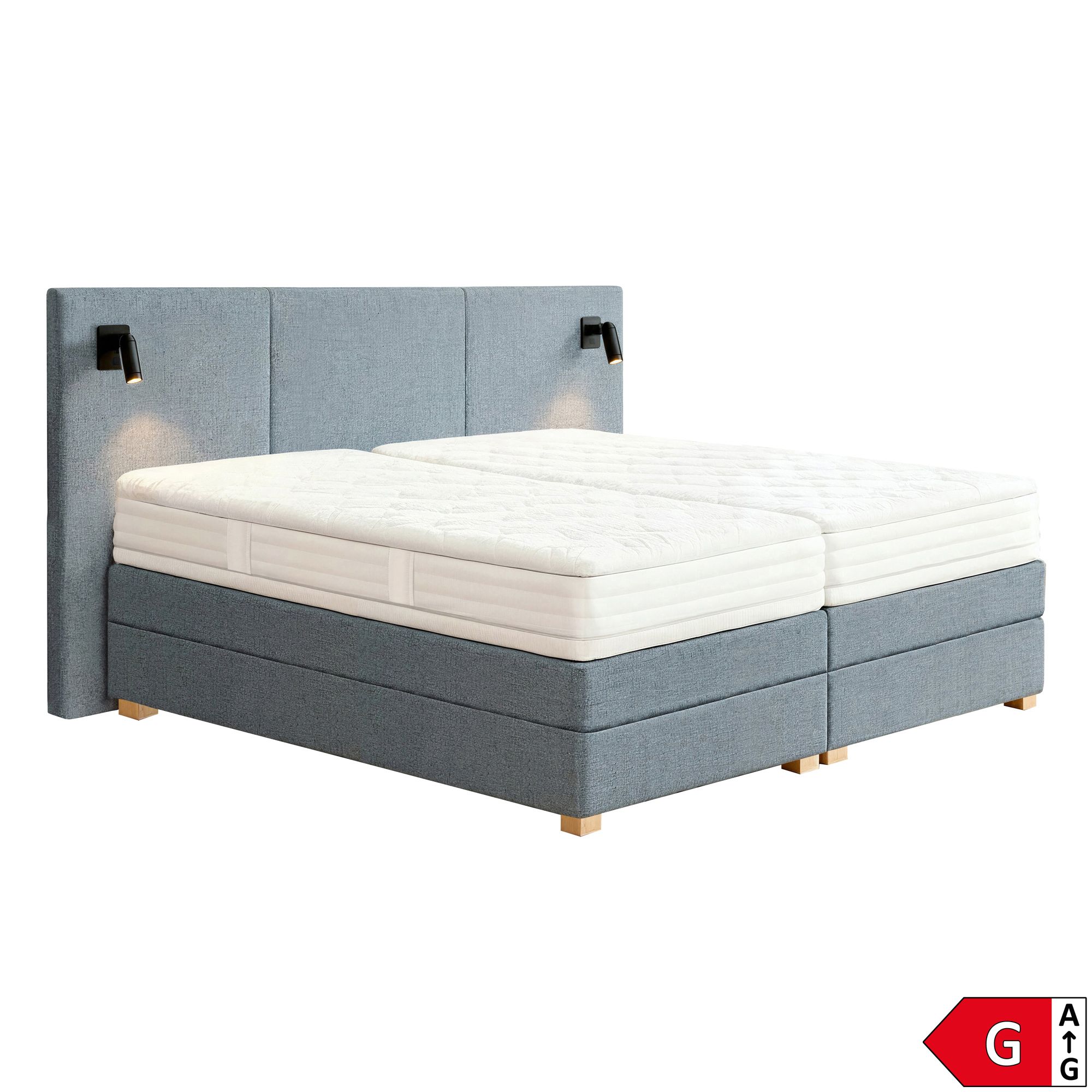 BODYFLEX BOXSPRING Bett TOSKANA konfigurierbar Serie Premium 2 integrierte Lampen, Energieeffizienzklasse G