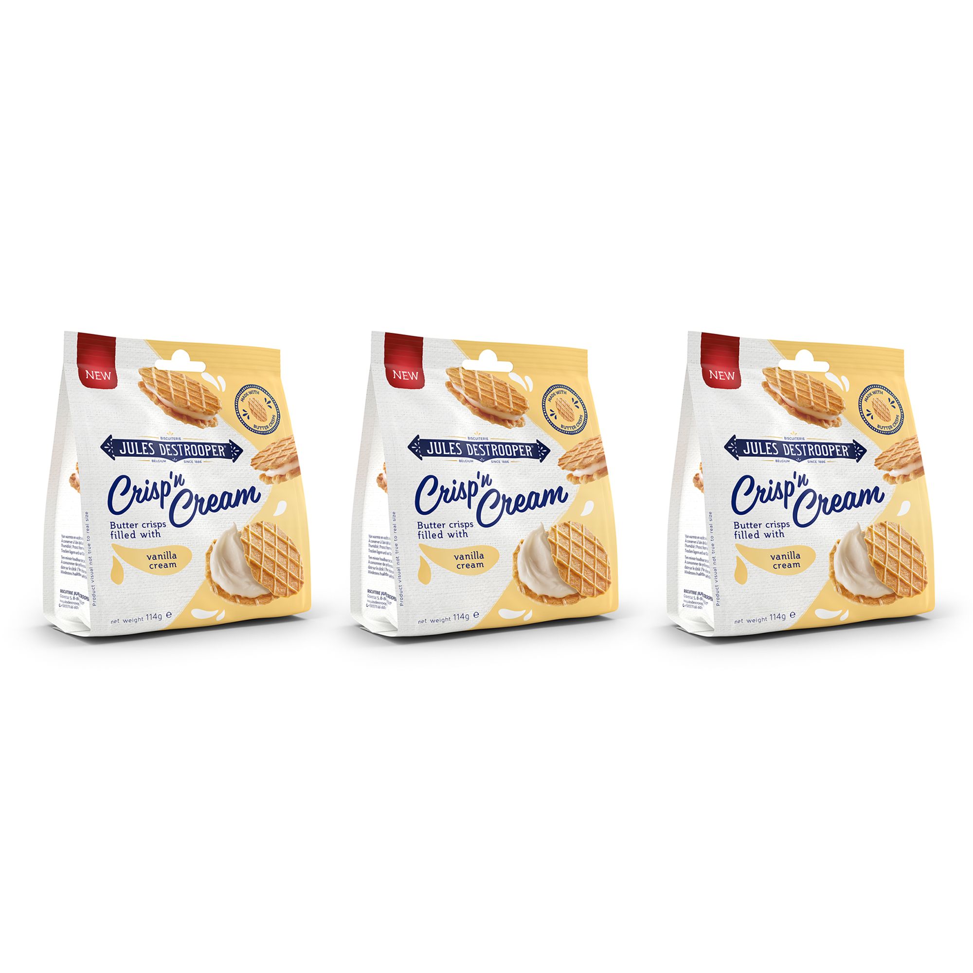 JULES DESTROOPER Crisp'n Cream Trio Butterwaffeln gefüllt mit Vanillecreme Inhalt 342g