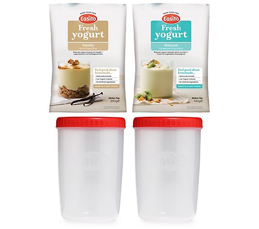 EASIYO 2x 1l Behälter und 2 Beutel Joghurtpulver für 2kg frischen Joghurt