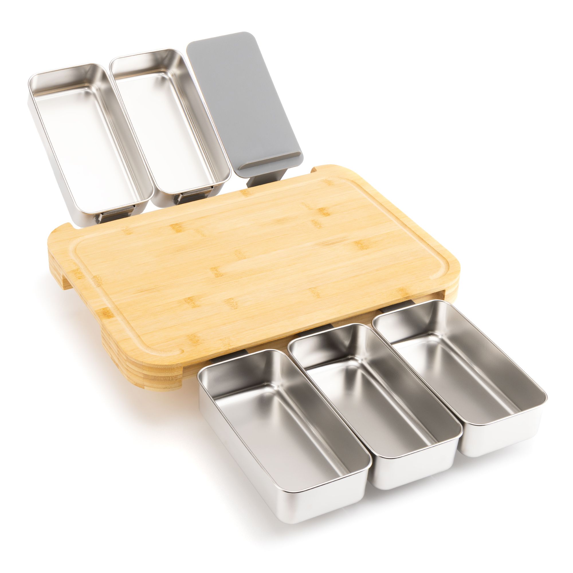 COOK'S ESSENTIALS Schneidebrett multifunktional inkl. 1 Handyhalter & 5 rostfreie Boxen
