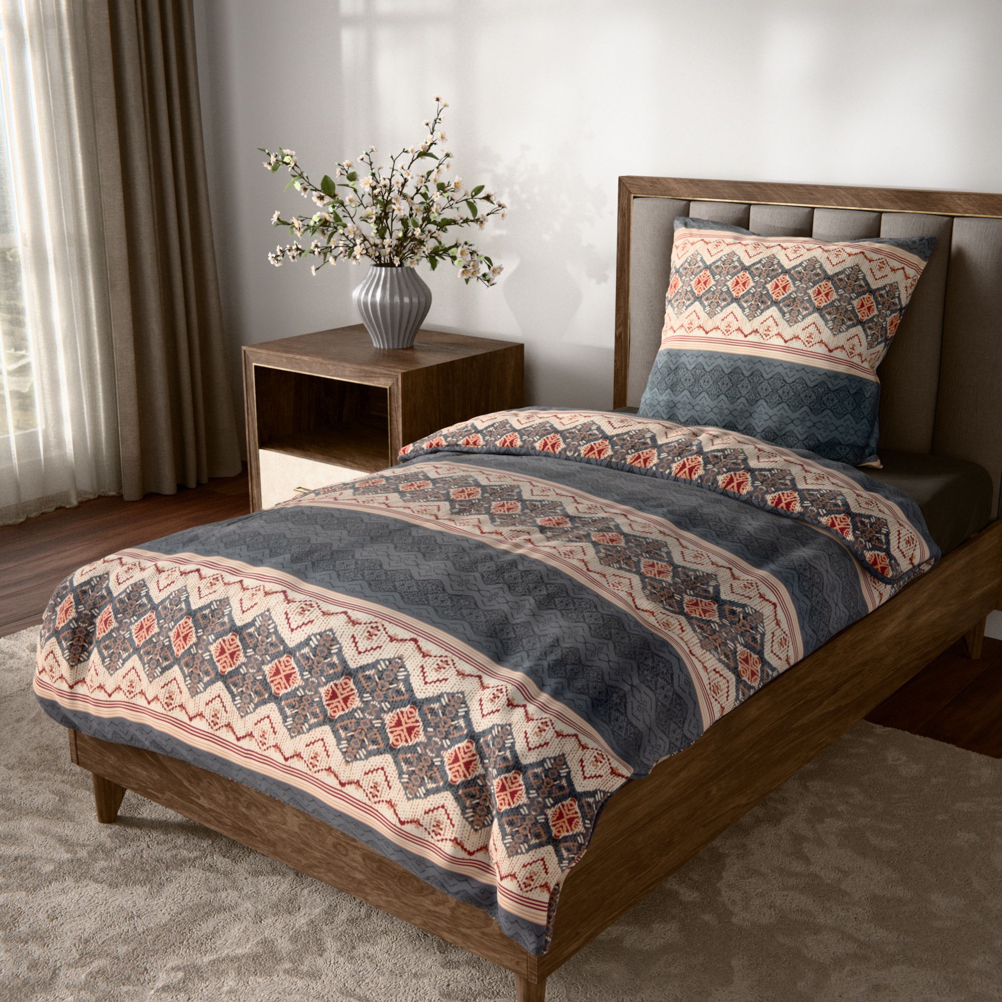 WINTERENGEL Bettwäsche Querstreifen Mikrofaser Flanell Einzelbett, 3tlg.