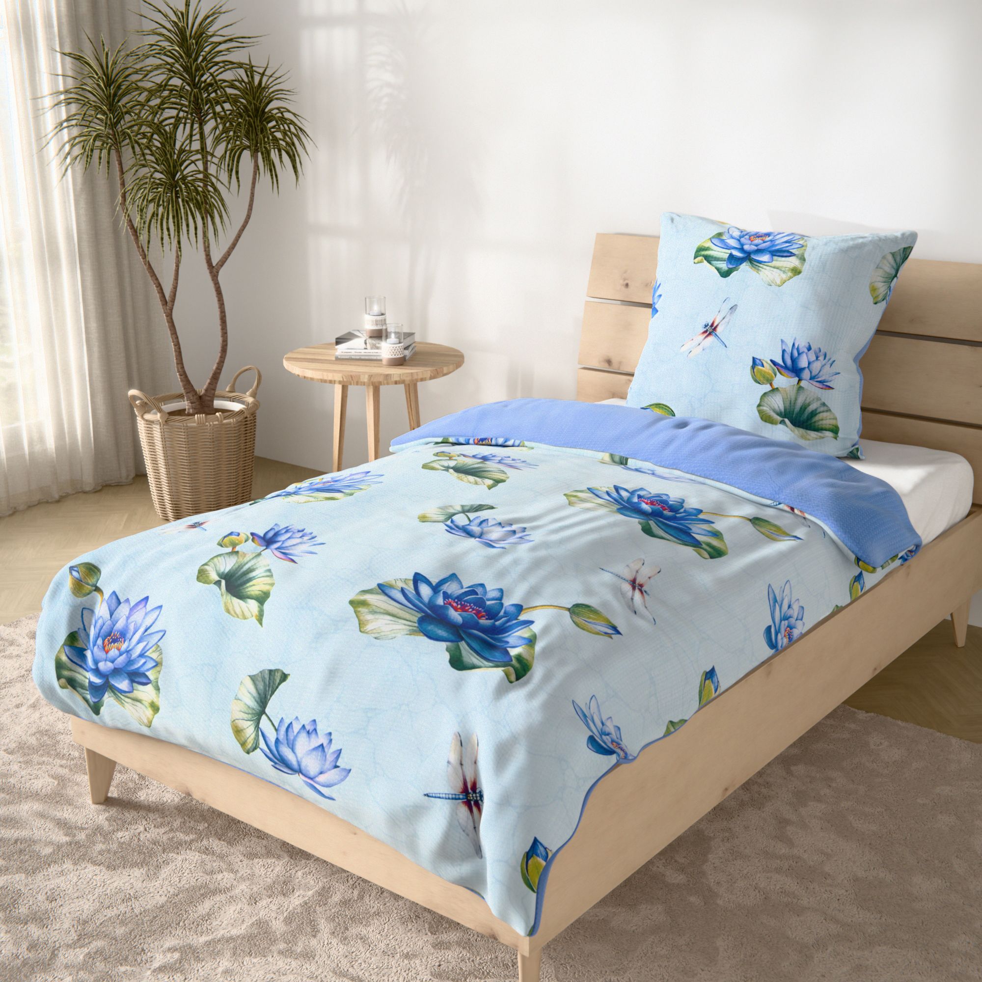 SOFT WAVE Wendebettwäsche Seerosen Mikrofaser Seersucker Einzelbett, 2tlg.