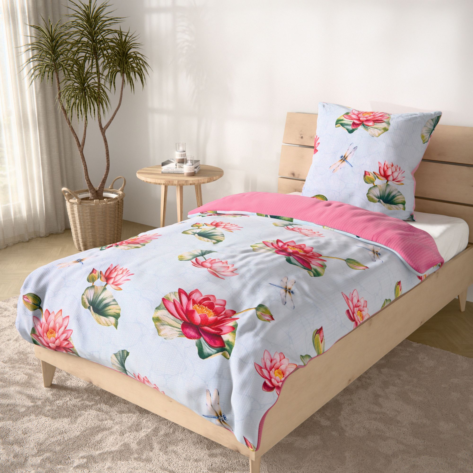 SOFT WAVE Wendebettwäsche Seerosen Mikrofaser Seersucker Einzelbett, 2tlg.