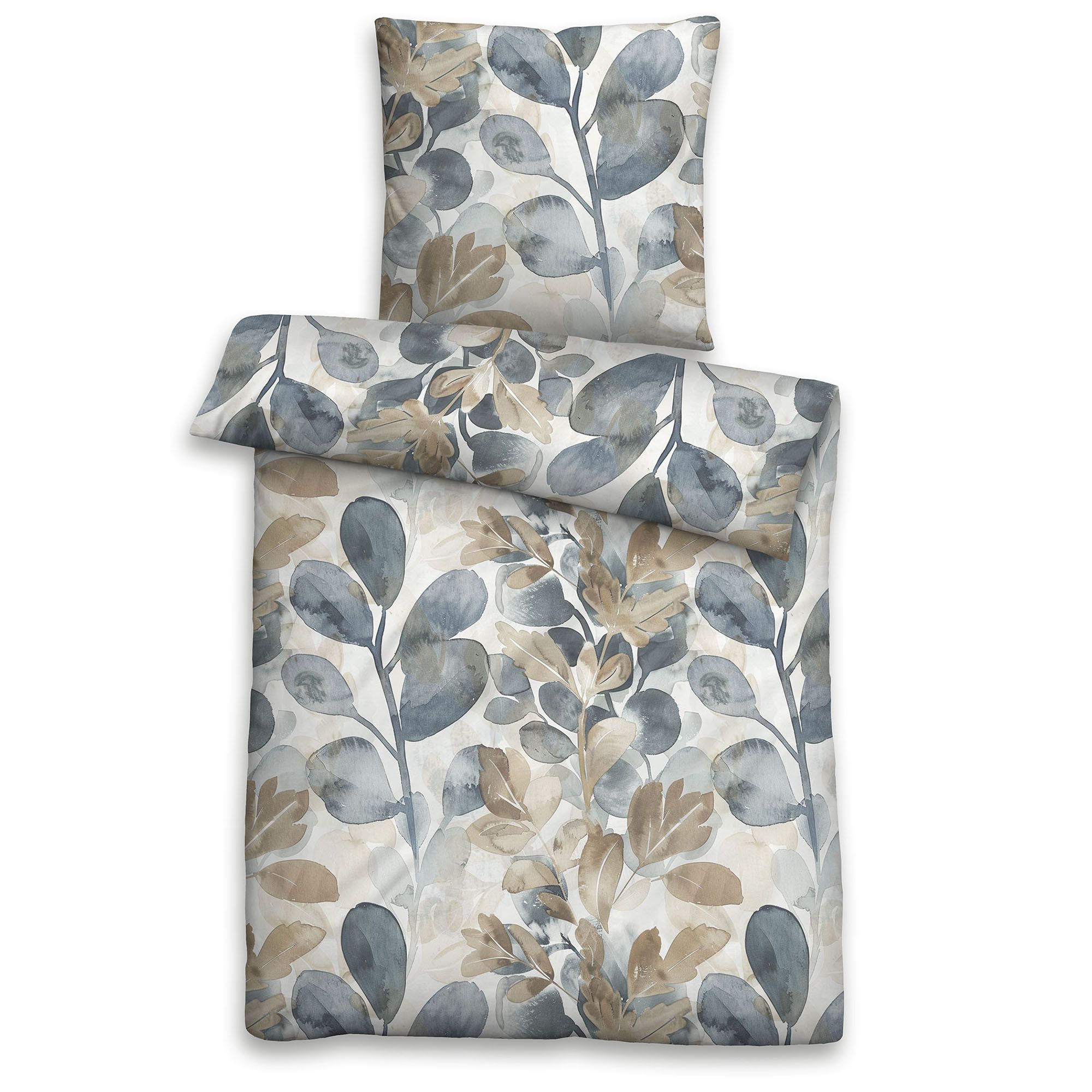 biberna® Bettwäsche Blätterranke Baumwoll Satin Einzelbett, 2tlg.