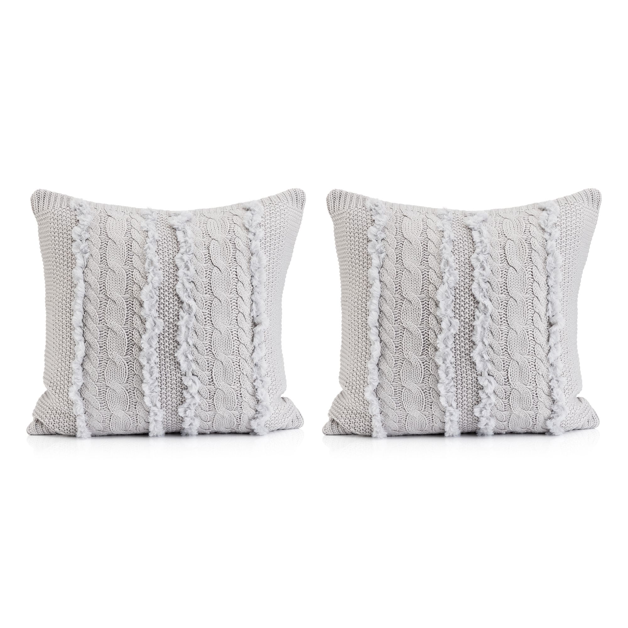 MONT CHALET 2 uni Kissenhüllen mit Fellimitat Mikrofaser Chinchilla waschbar, 50x50cm