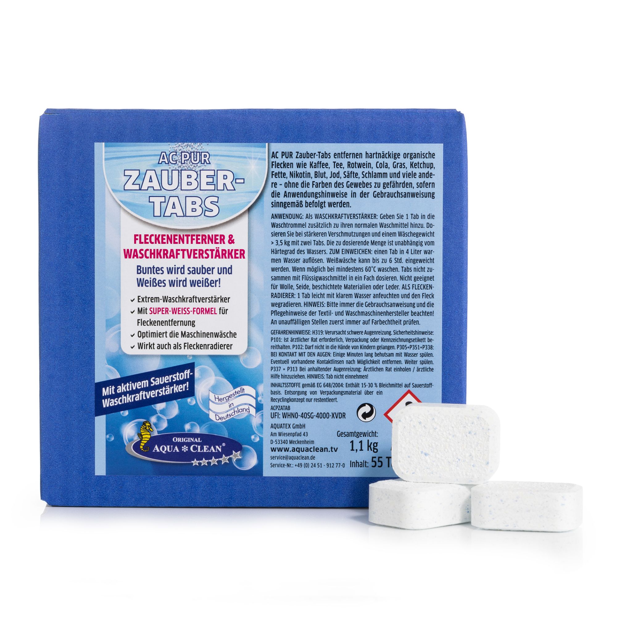 AQUA CLEAN PUR Zaubertabs Waschkraftverstärker mit Super-Weiss Formel, 55 Stück