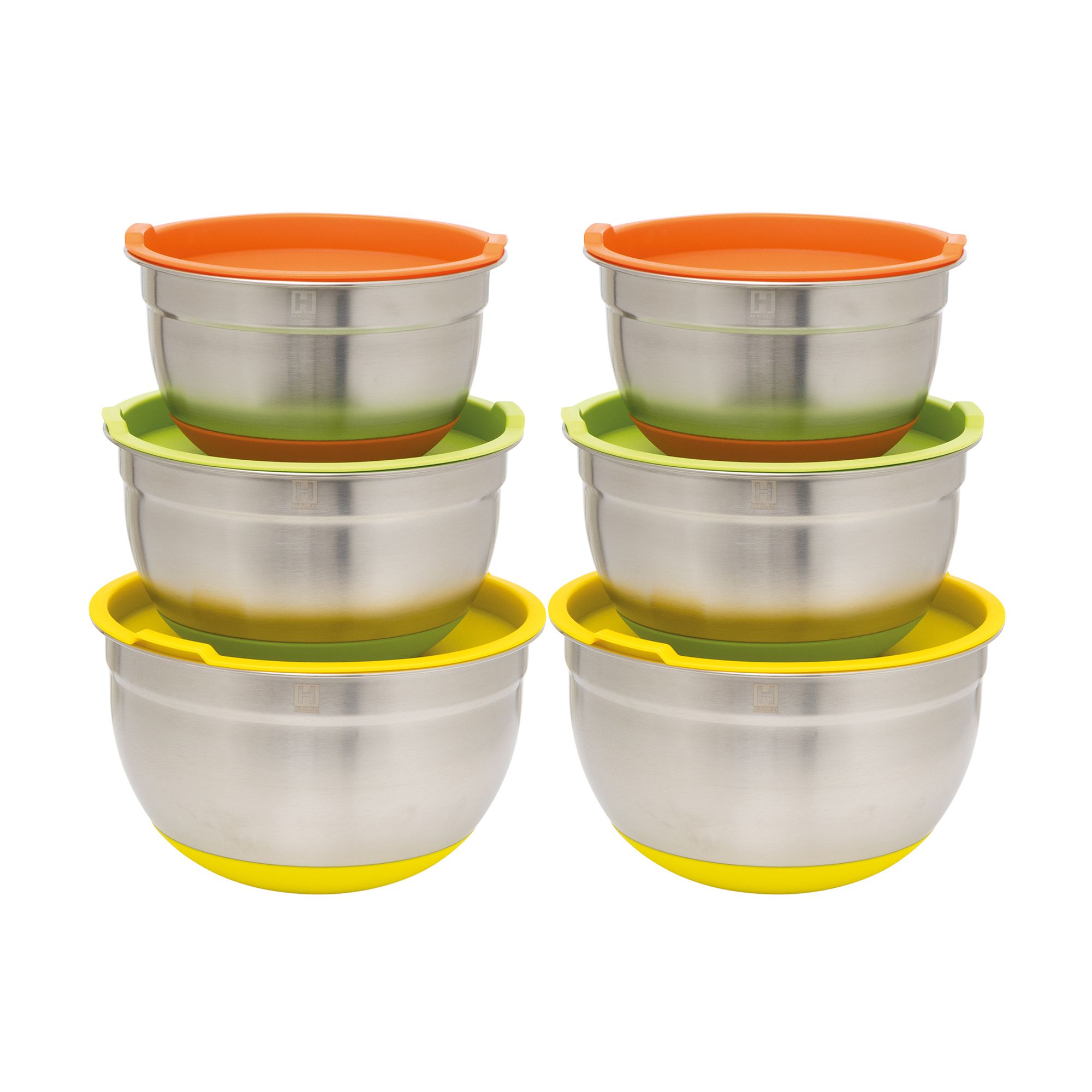 HENSSLERS 6tlg. Schüssel-Set Edelstahl mit Silikonboden inkl. Deckel