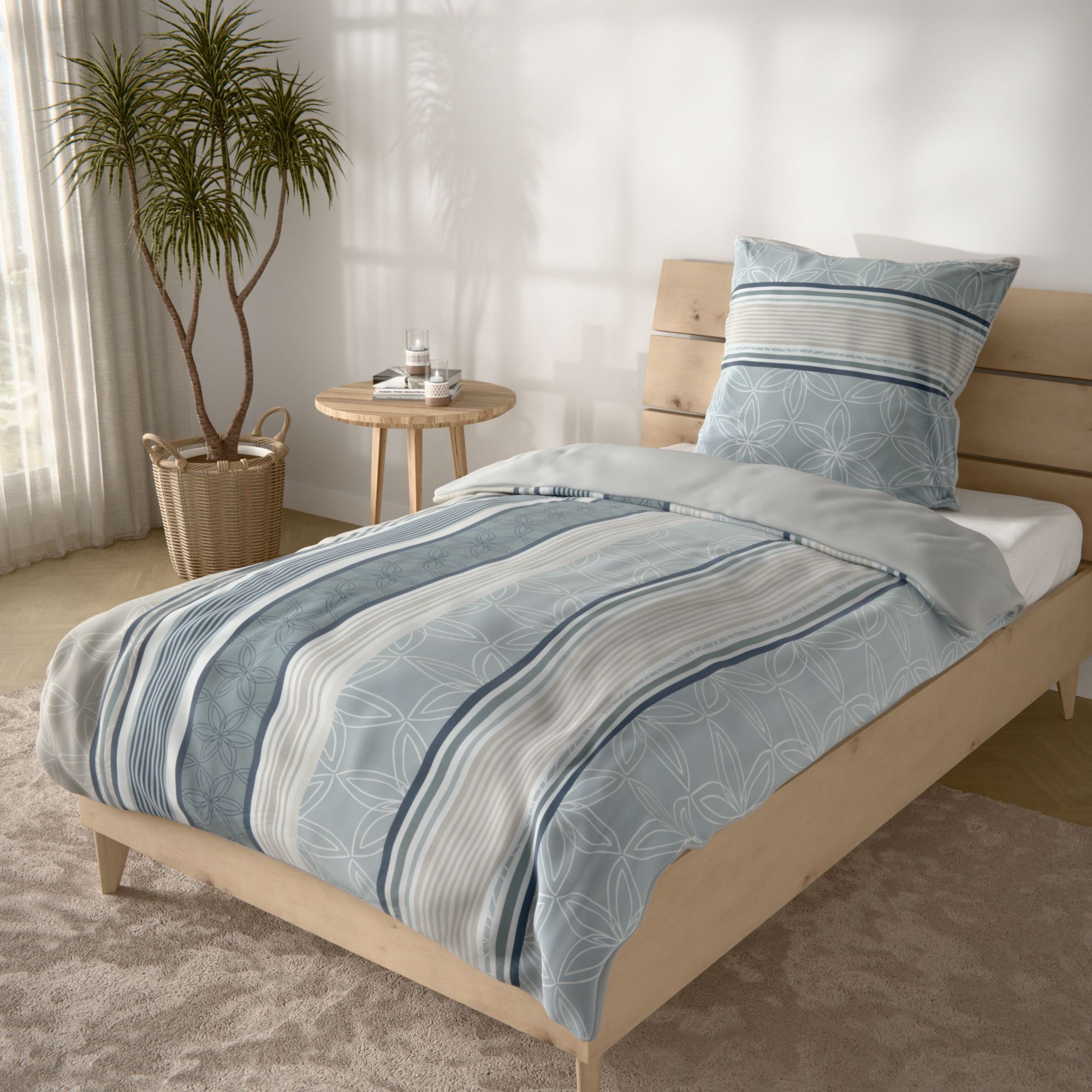 JERYMOOD extra soft Wendebettwäsche Ornamente & Streifen Mikrofaser Jersey Einzelbett, 2tlg.