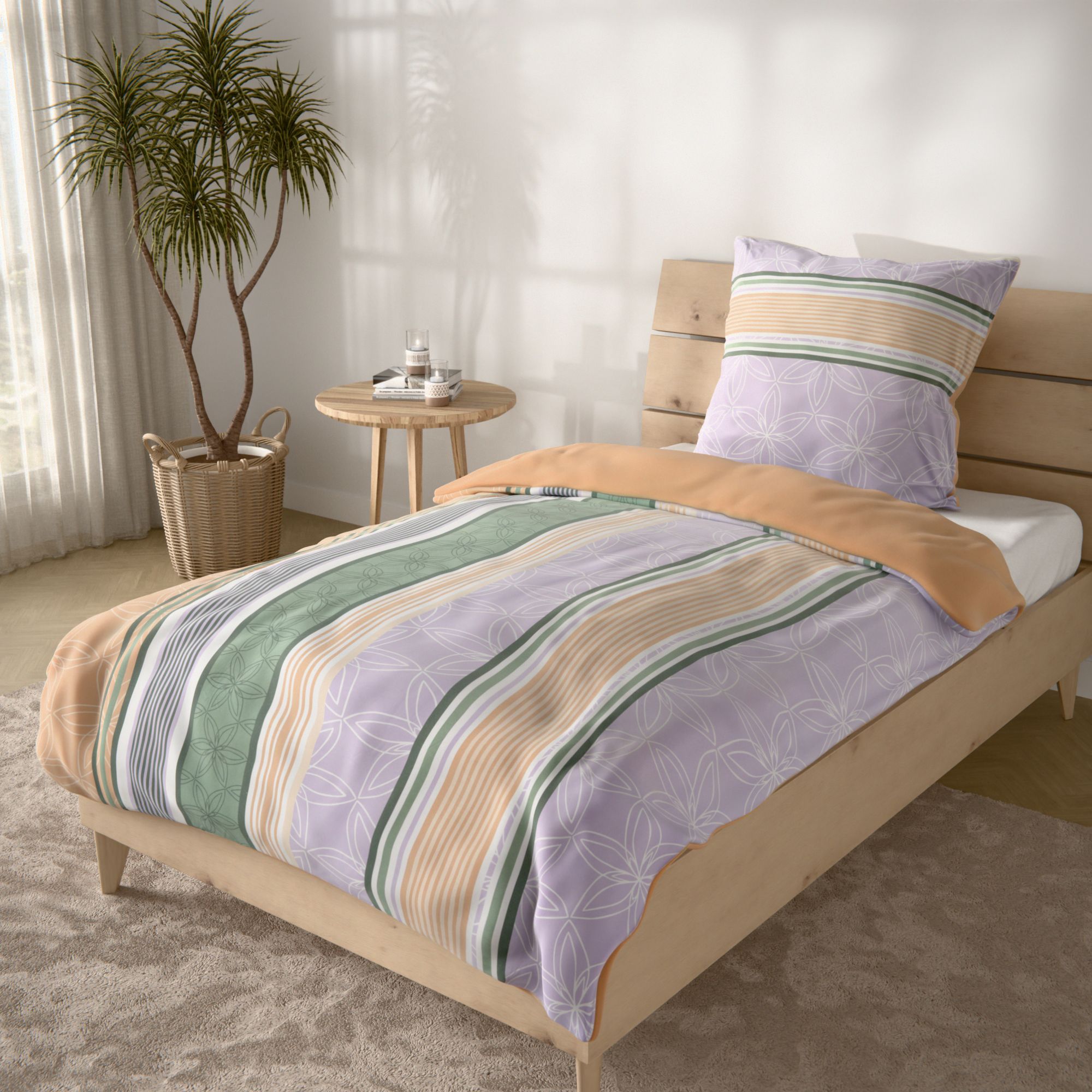 JERYMOOD extra soft Wendebettwäsche Ornamente & Streifen Mikrofaser Jersey Einzelbett, 2tlg.