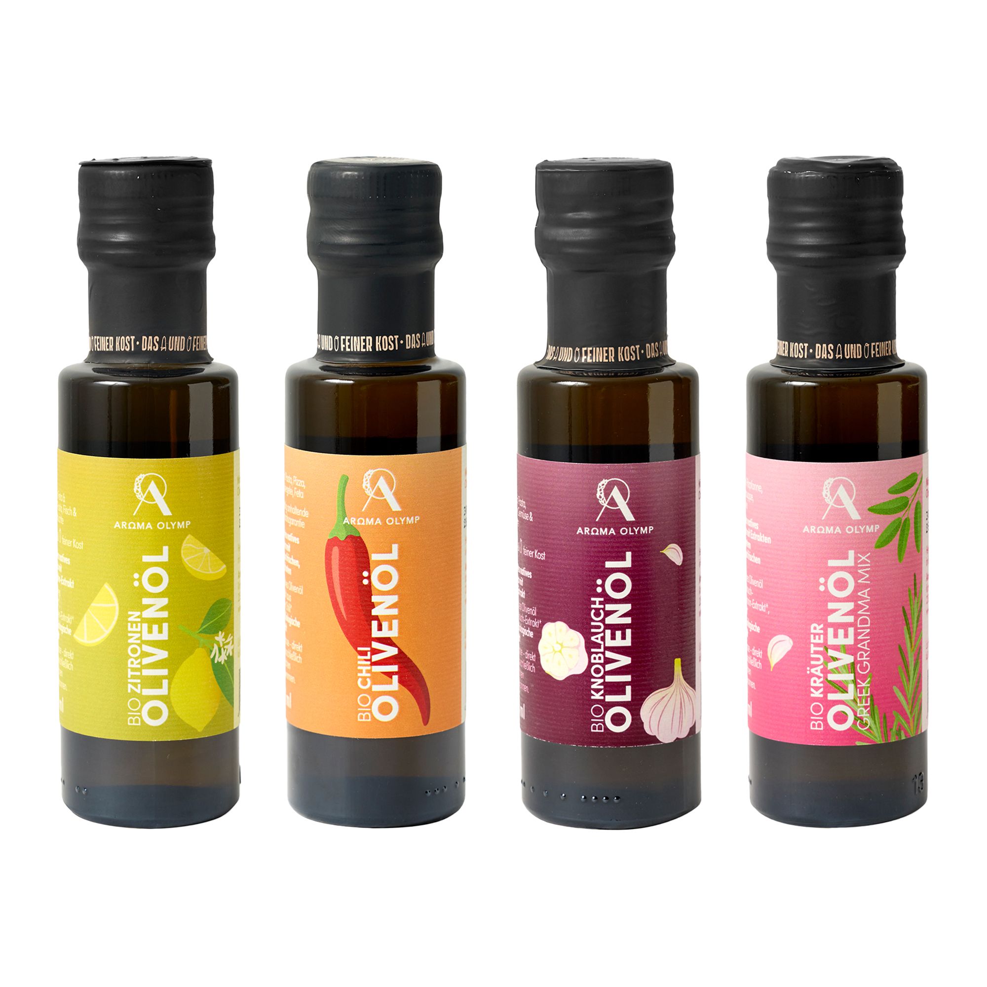 AROMA OLYMP Bestseller Olivenöl Bio, 4er Set 4 versch. Extrakte Inhalt 4x 100ml