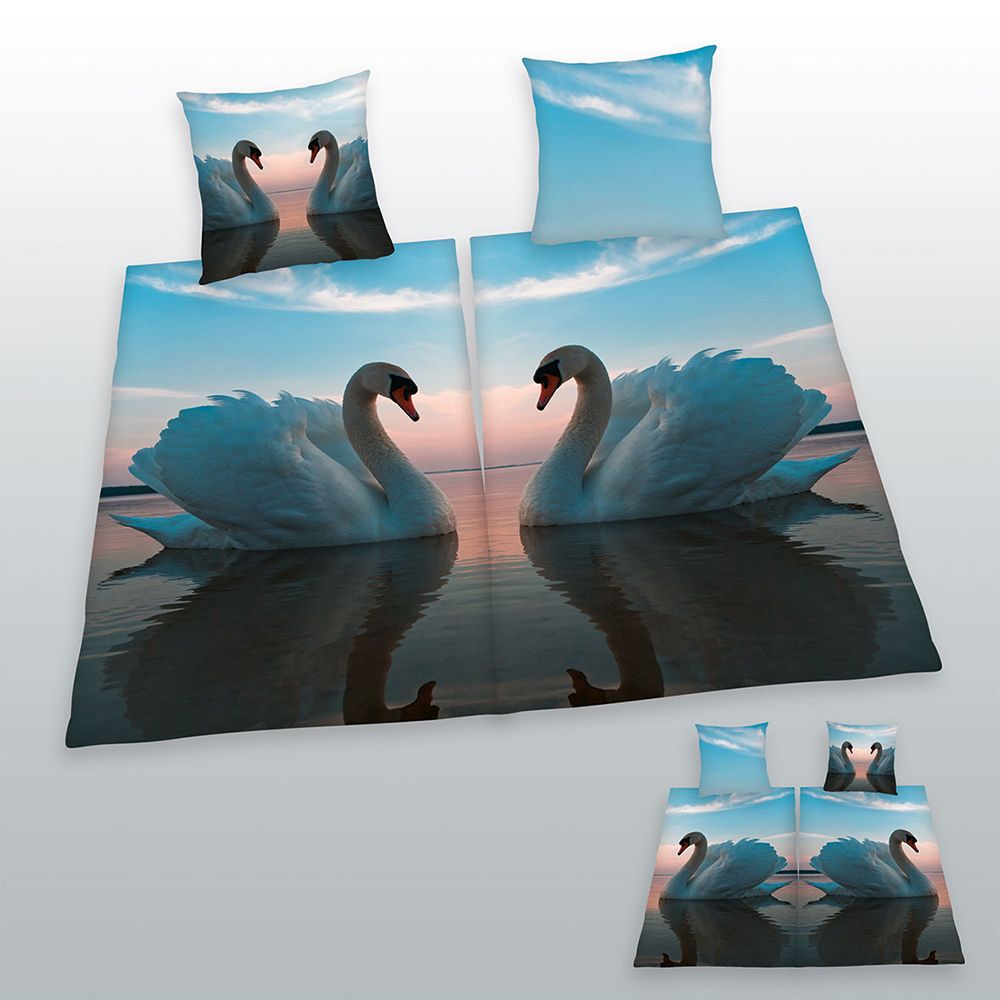Young Collection Partner-Bettwäsche Schwäne Baumwoll Renforcé Einzelbett, 2tlg.