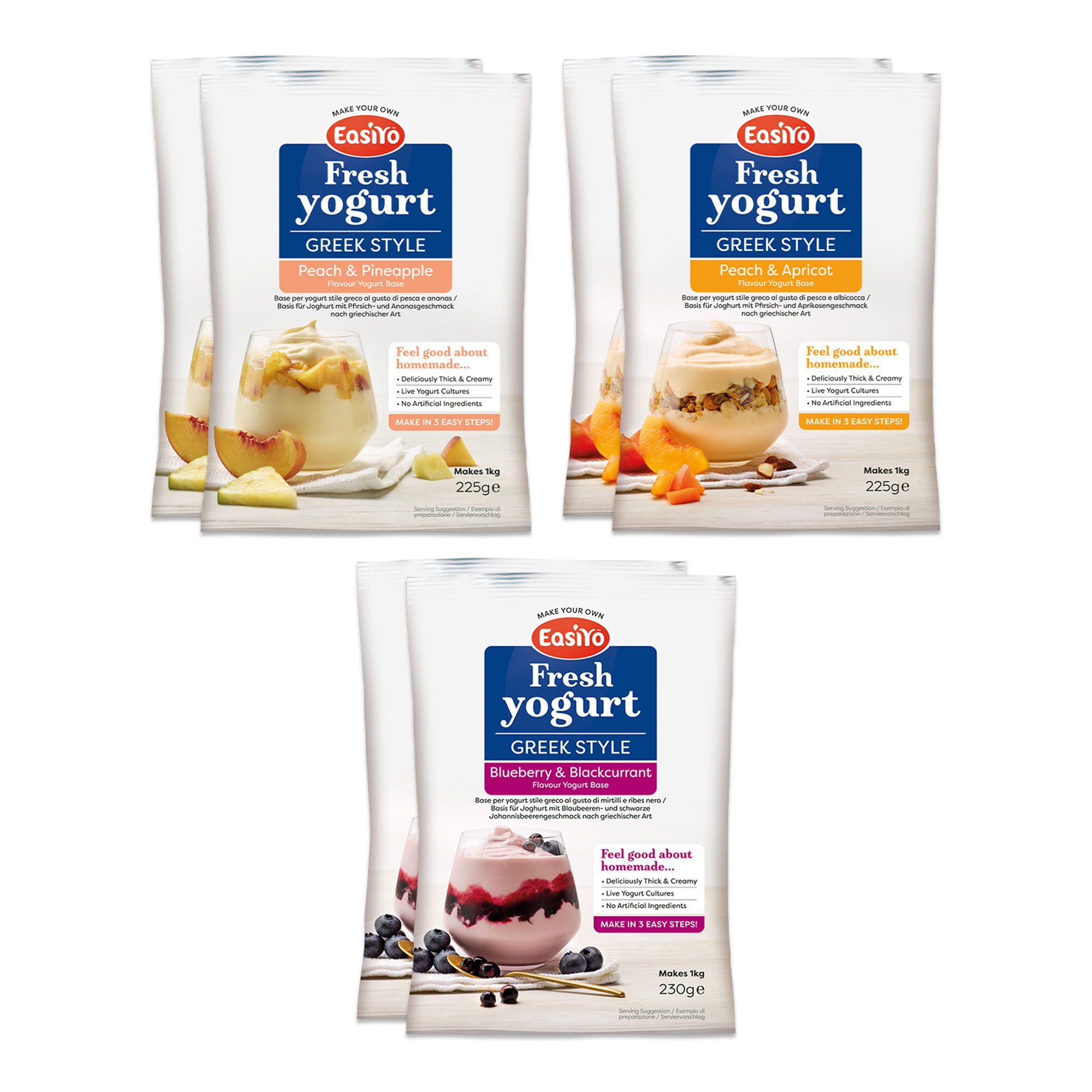 EASIYO Joghurtpulver 6 Beutel für 6kg Joghurt griech. Art 3 versch. Sorten