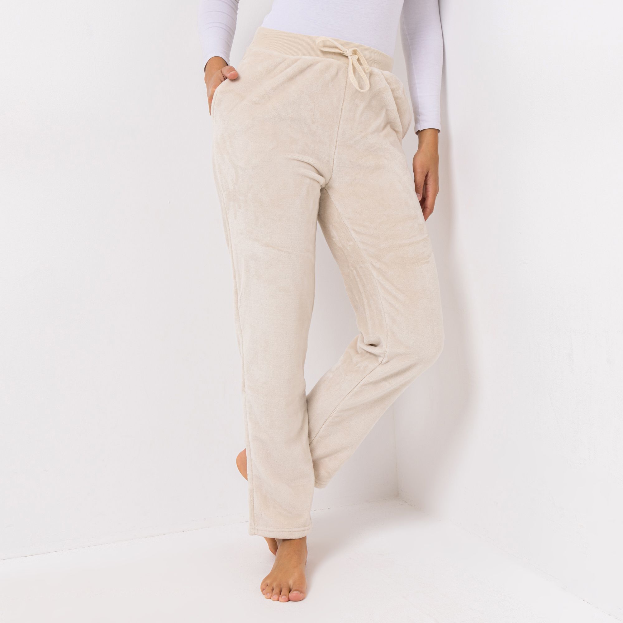 MONT CHALET Damen-Hose uni Glitzerkordel Mikrofaser Chinchilla Hosentaschen