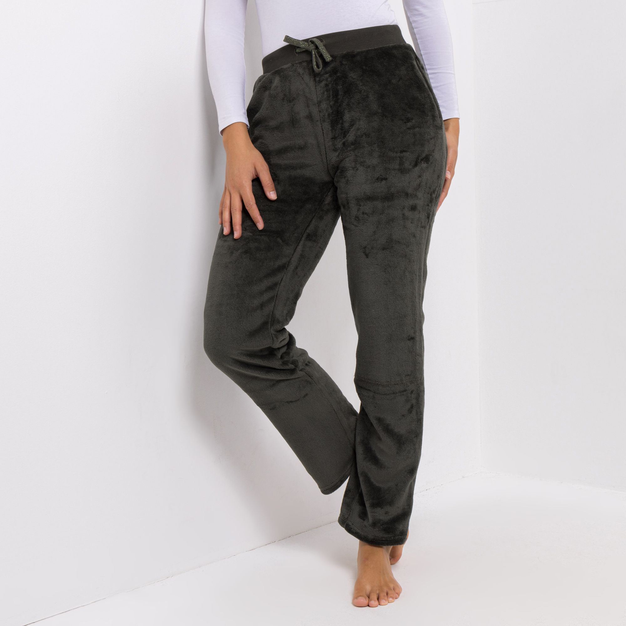 MONT CHALET Damen-Hose uni Glitzerkordel Mikrofaser Chinchilla Hosentaschen