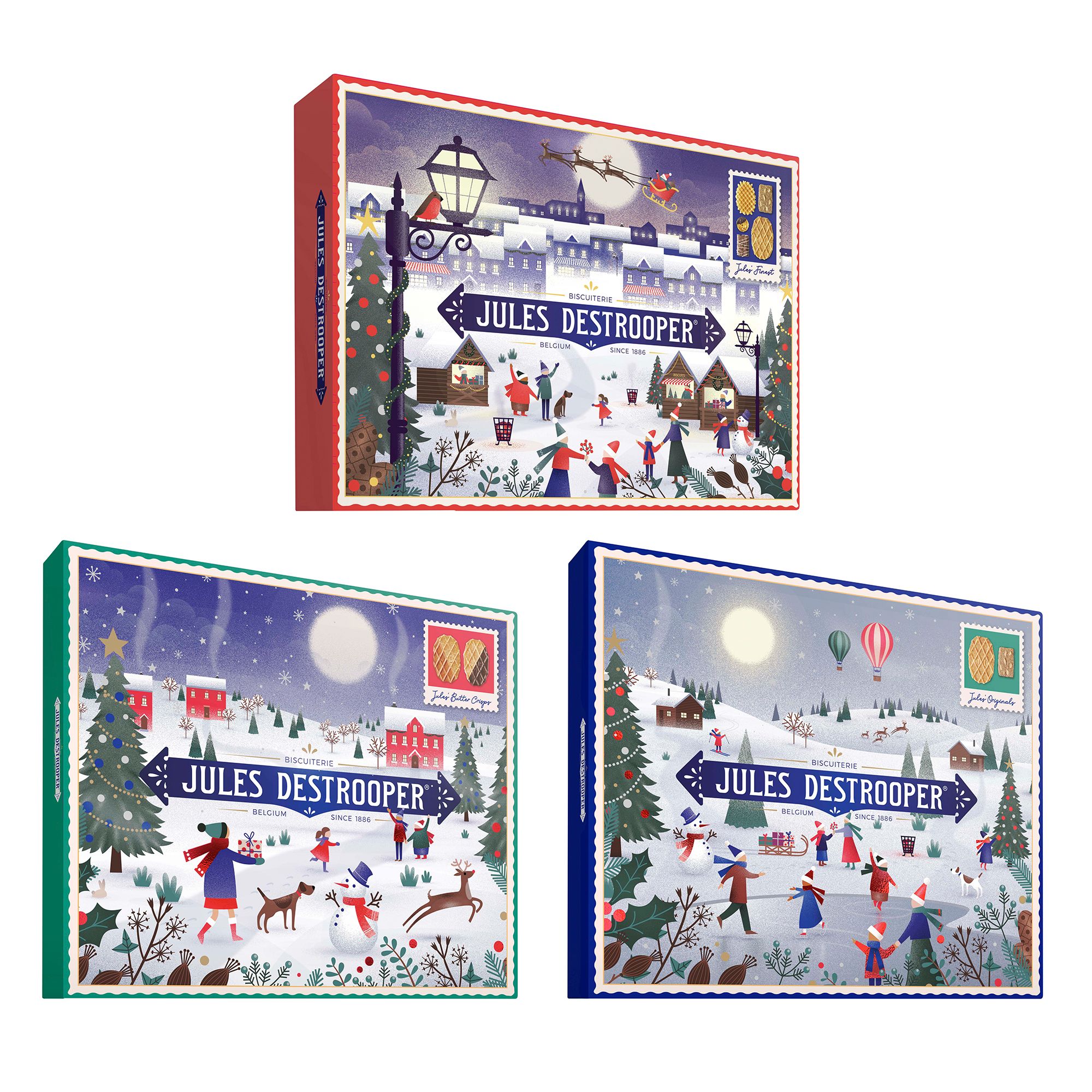 JULES DESTROOPER Feines Gebäck in 3 weihnachtlichen Geschenkboxen Inhalt 650g