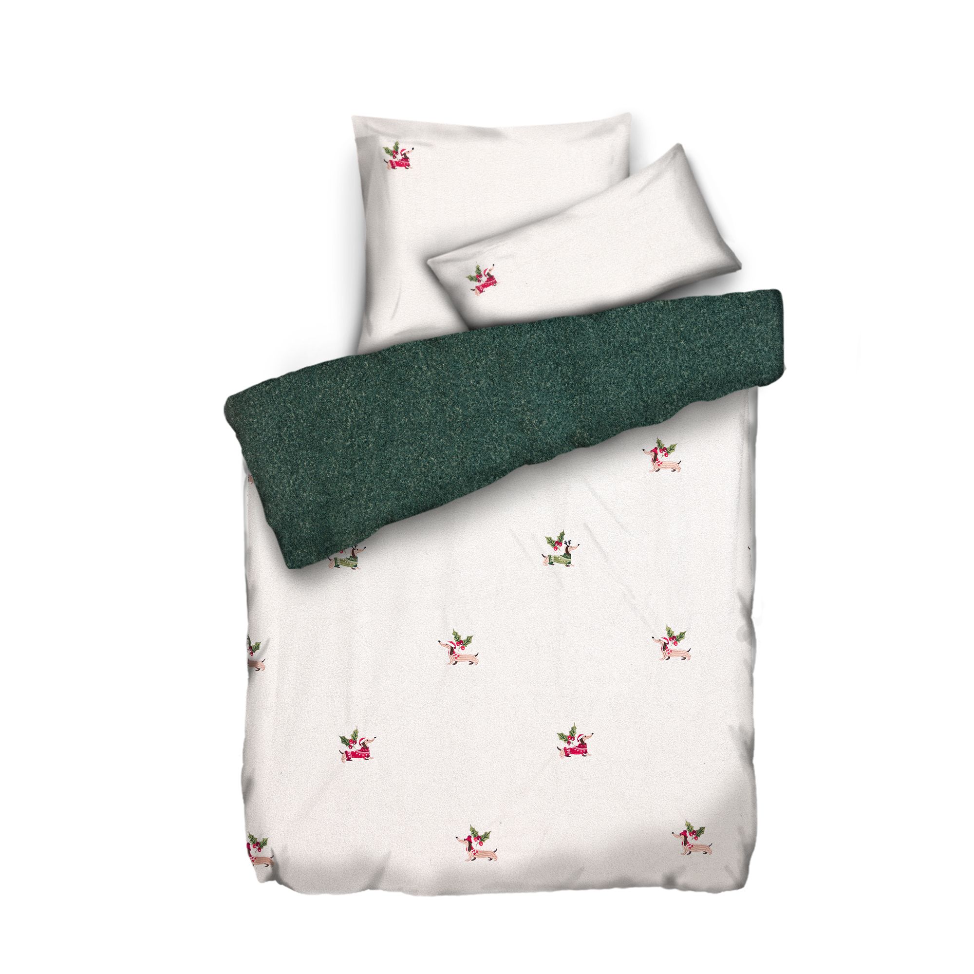 COZEE HOME Wendebettwäsche Weihnachtsdackel Teddy Bouclé Einzelbett, 3tlg.