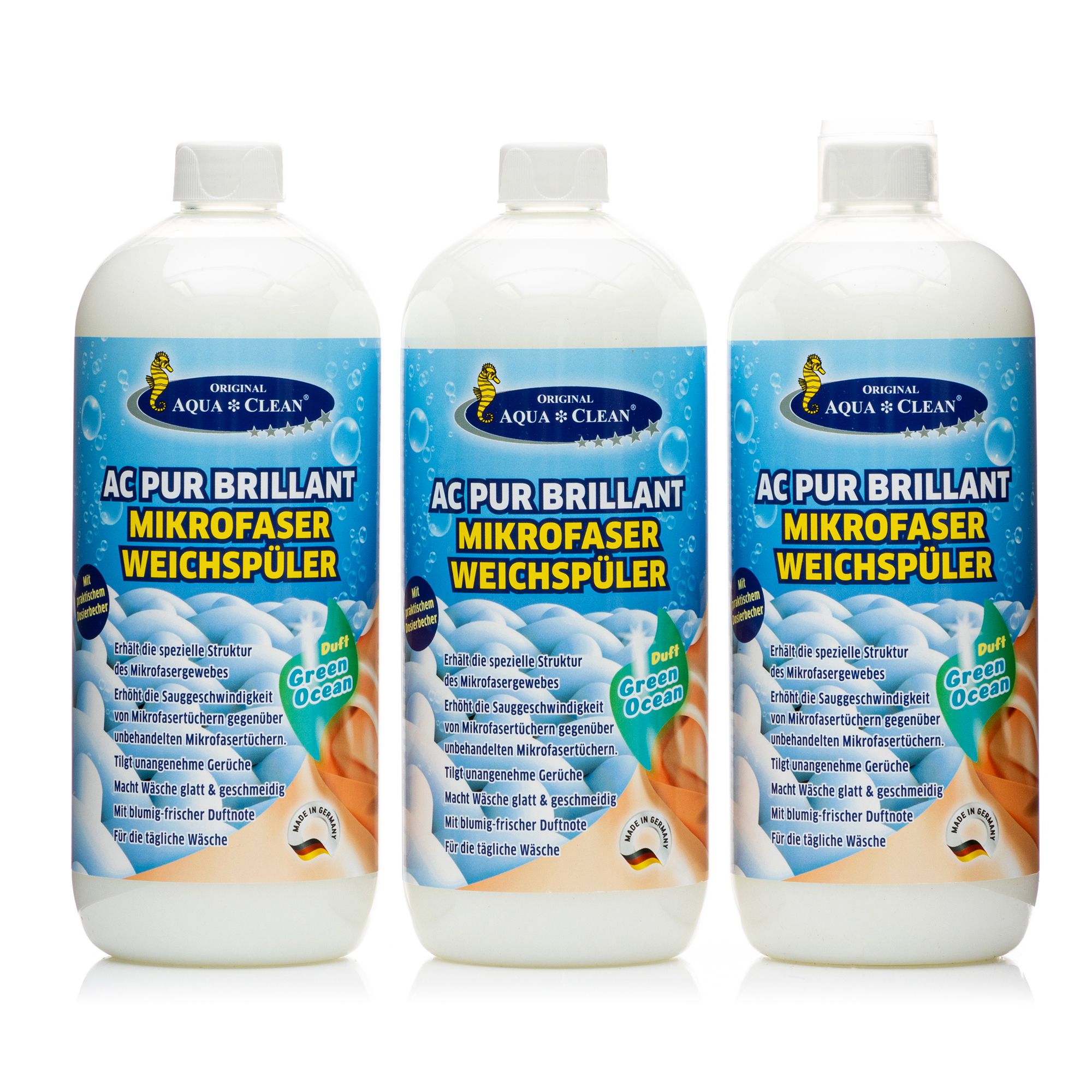 AQUA CLEAN PUR Brillant Weichspüler für Mikrofaser & andere Textilien 3x 1l