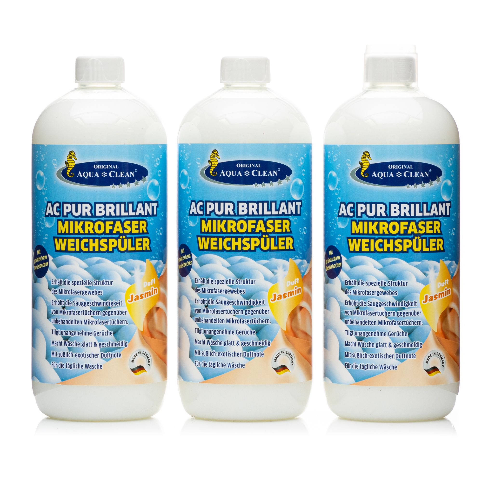 AQUA CLEAN PUR Brillant Weichspüler für Mikrofaser & andere Textilien 3x 1l
