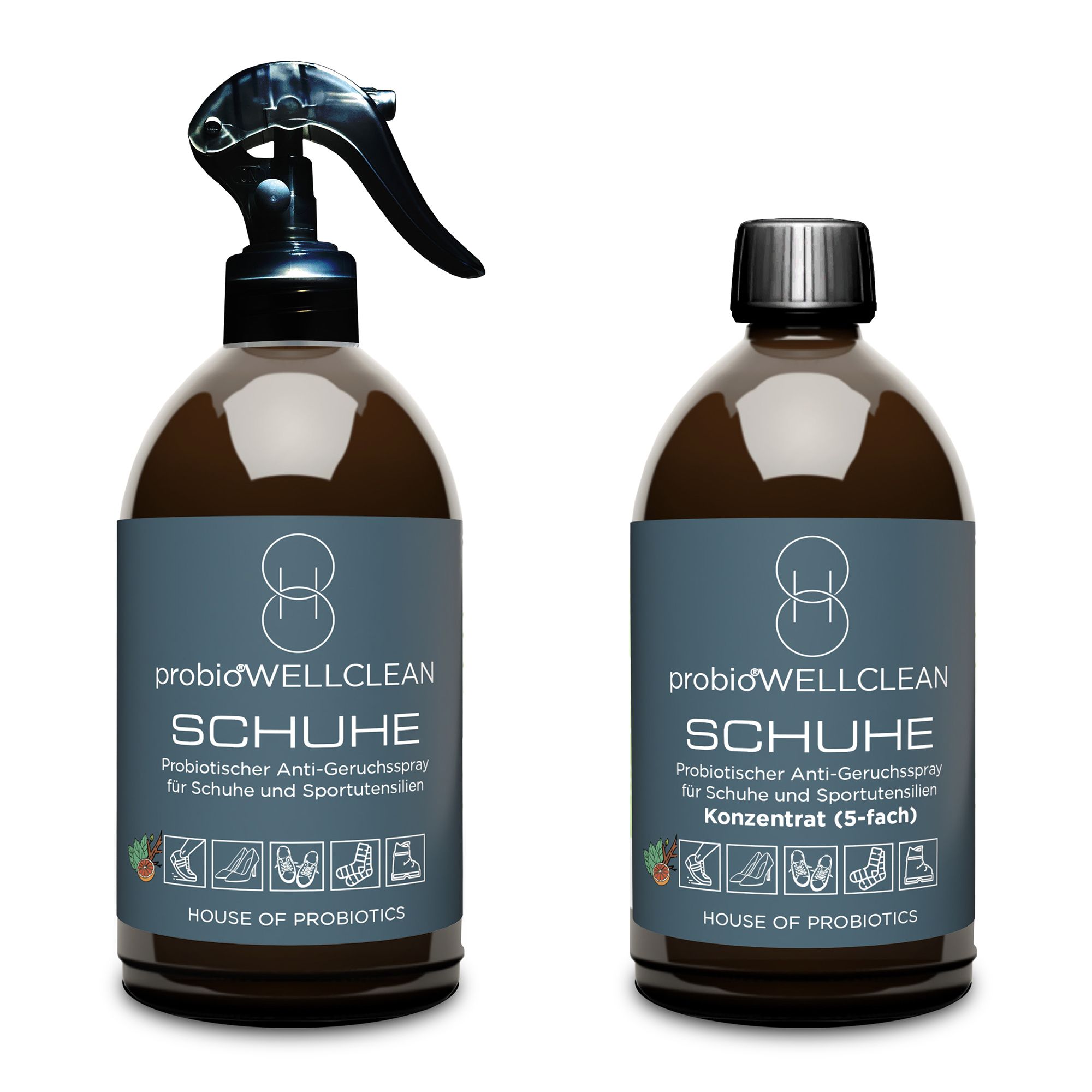 probioWELLCLEAN Anti-Gerüche Schuhe mit Probiotik 500ml Fertiglösung + 500ml Konzentrat