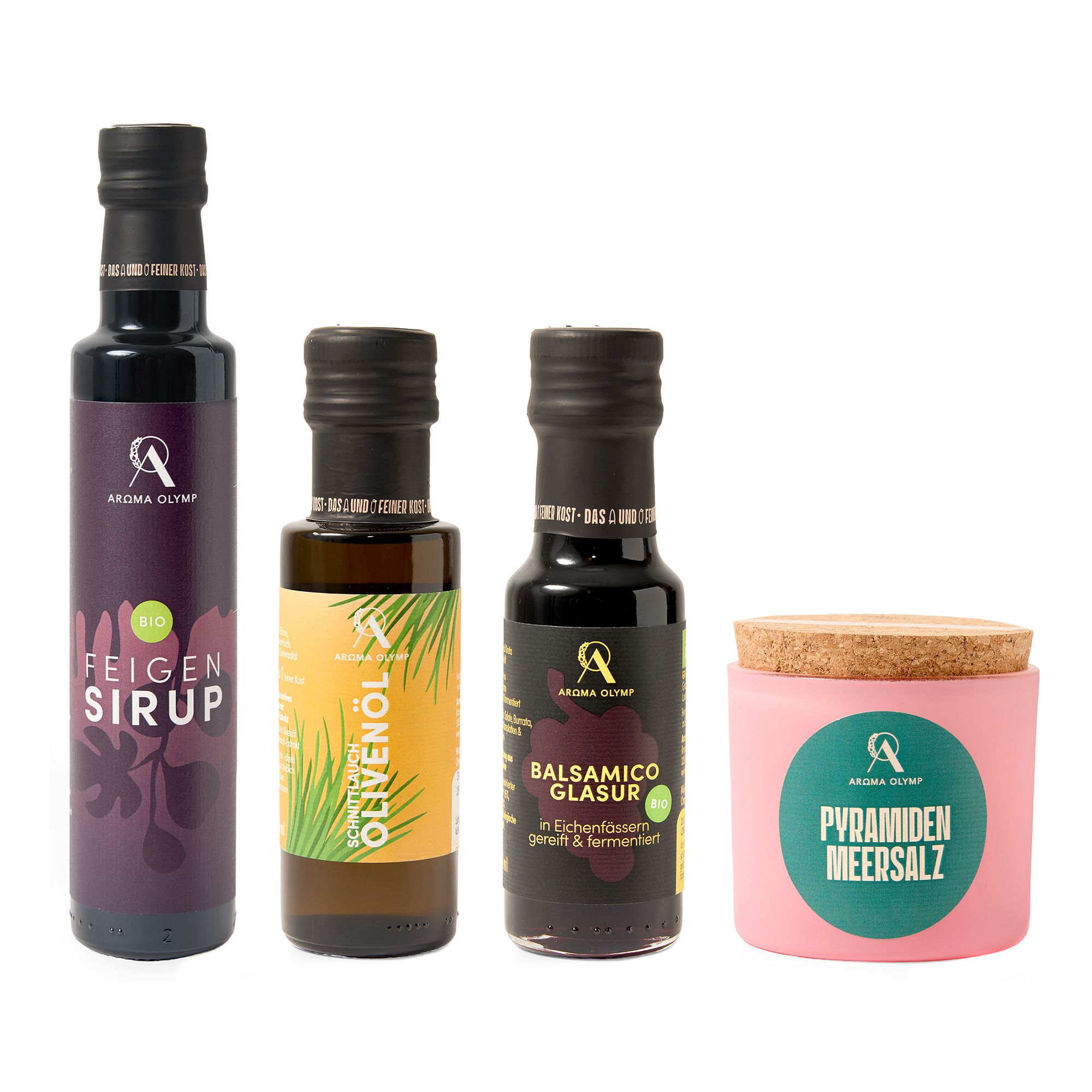 AROMA OLYMP Feigenbutter Set: Bio Balsamico & Feigen- sirup, Meersalz, Olivenöl Schnittlauch