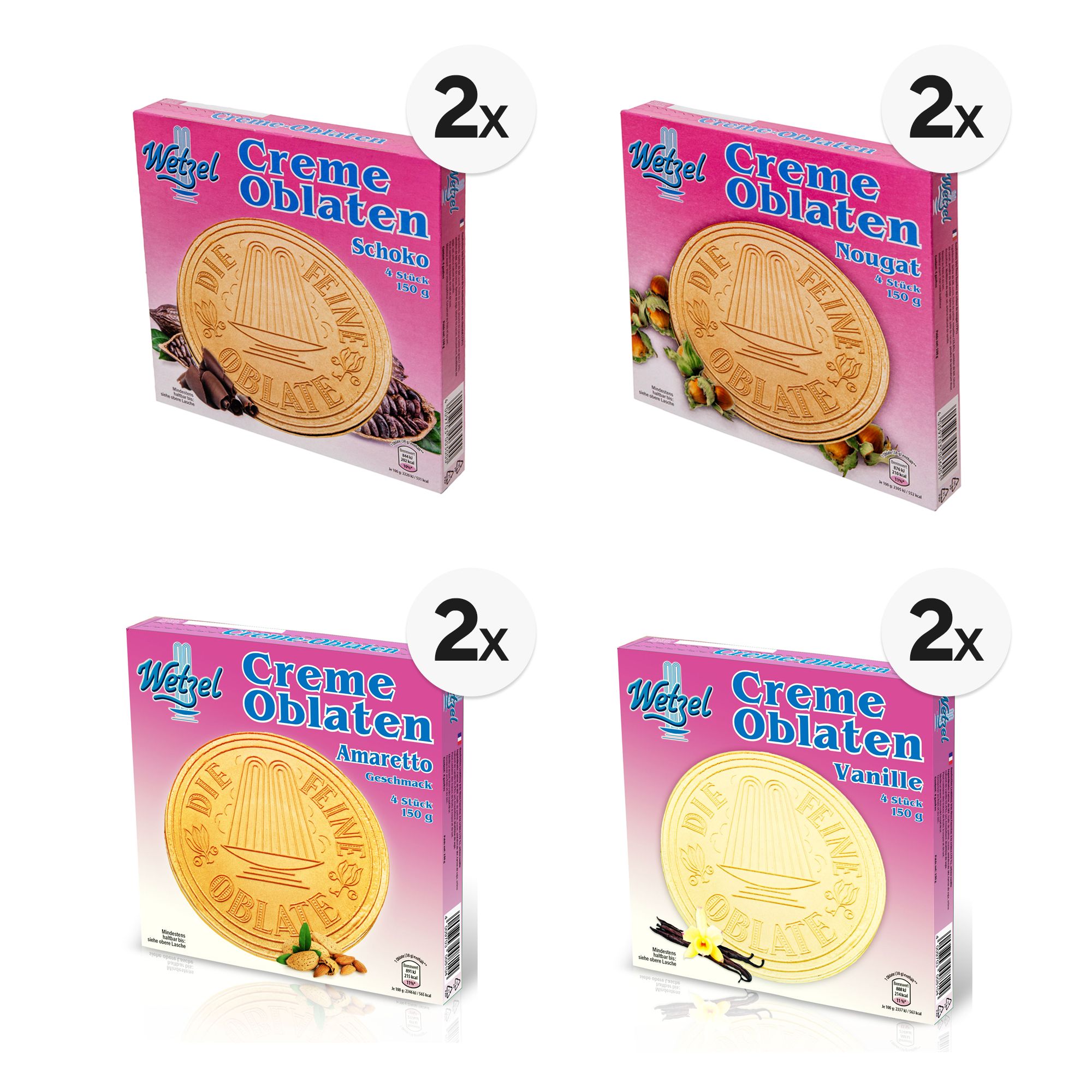 WETZEL Creme Oblaten Paket 4 versch. Sorten exklusiv bei QVC Inhalt 1.200g