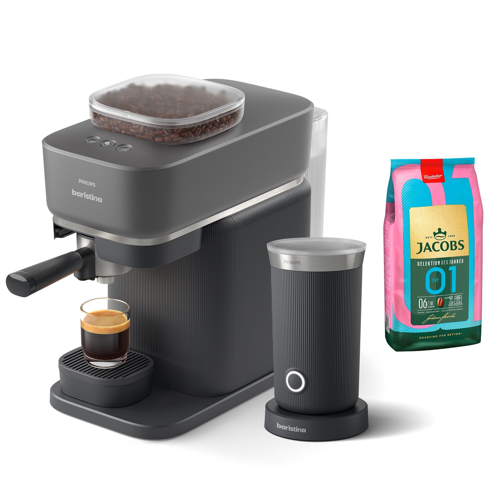  PHILIPS Baristina Siebträger Kaffeemaschine mit Milchaufschäumer 1kg Jacobs Kaffee