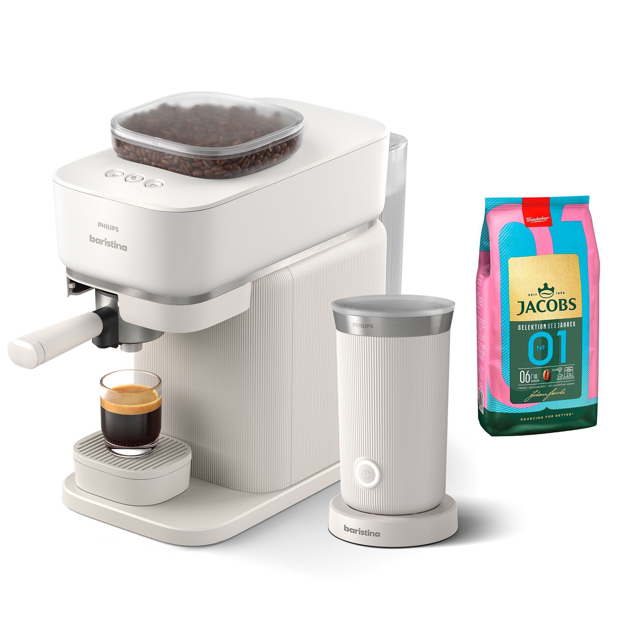 PHILIPS Baristina Siebträger Kaffeemaschine mit Milchaufschäumer 1kg Jacobs Kaffee