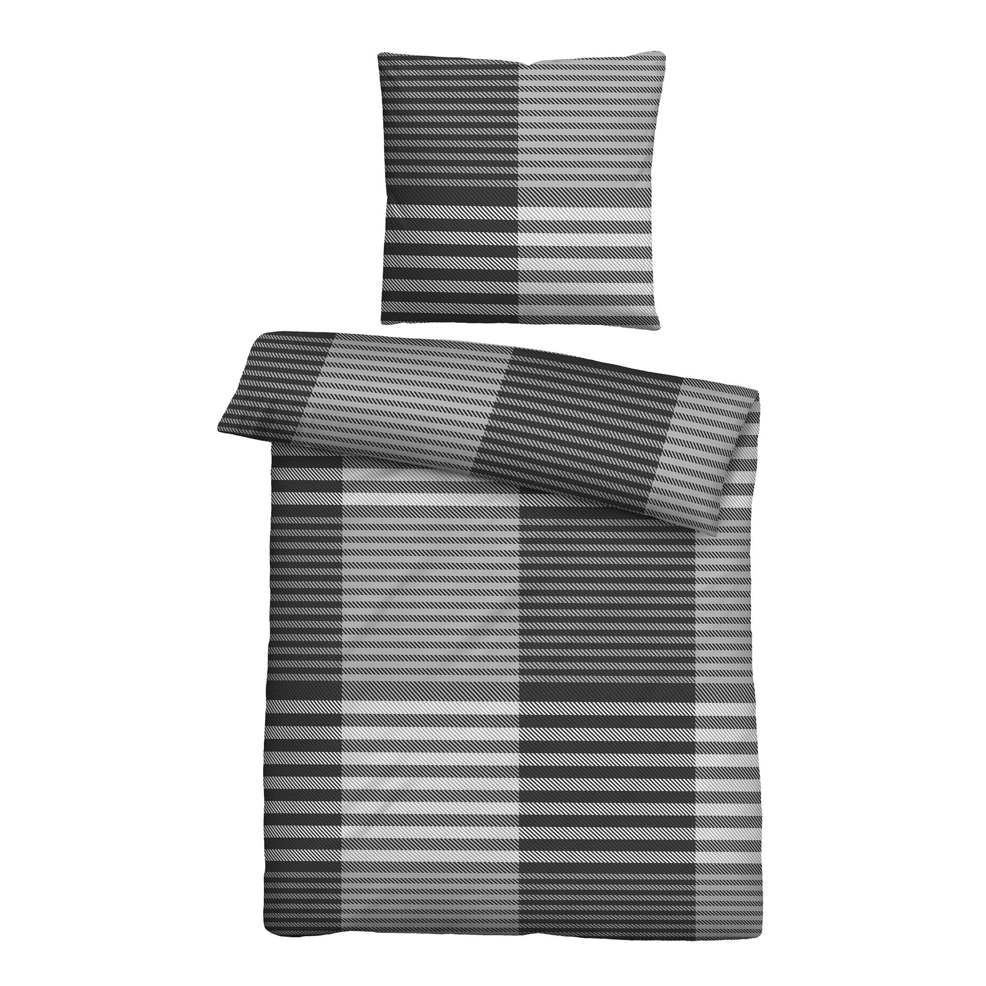 biberna® Bettwäsche Karo & Streifen Baumwoll Feinbiber Einzelbett, 2tlg.