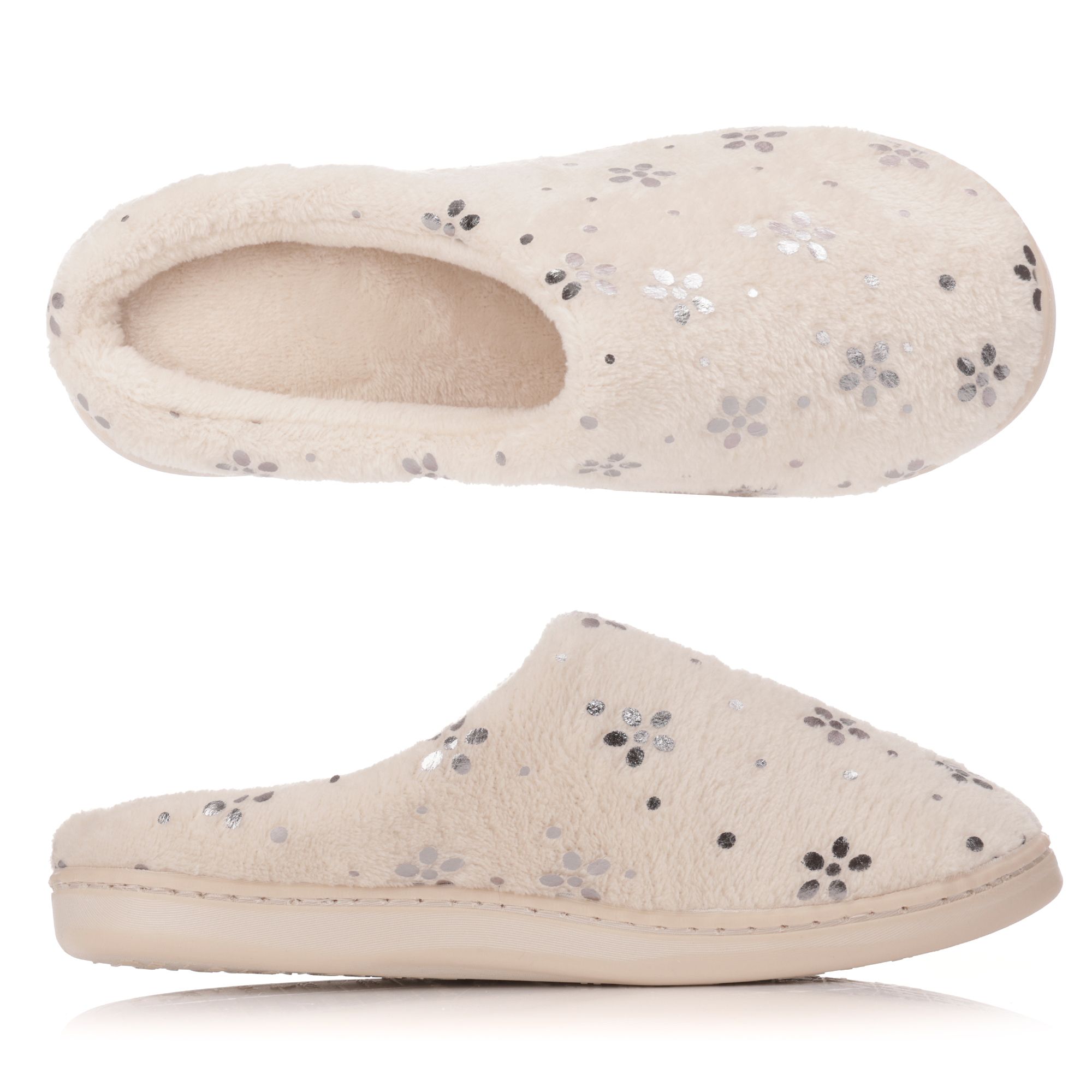 MONT CHALET Damen-Hausschuh Glitzer Mikrofaser Chinchilla weich gepolstert