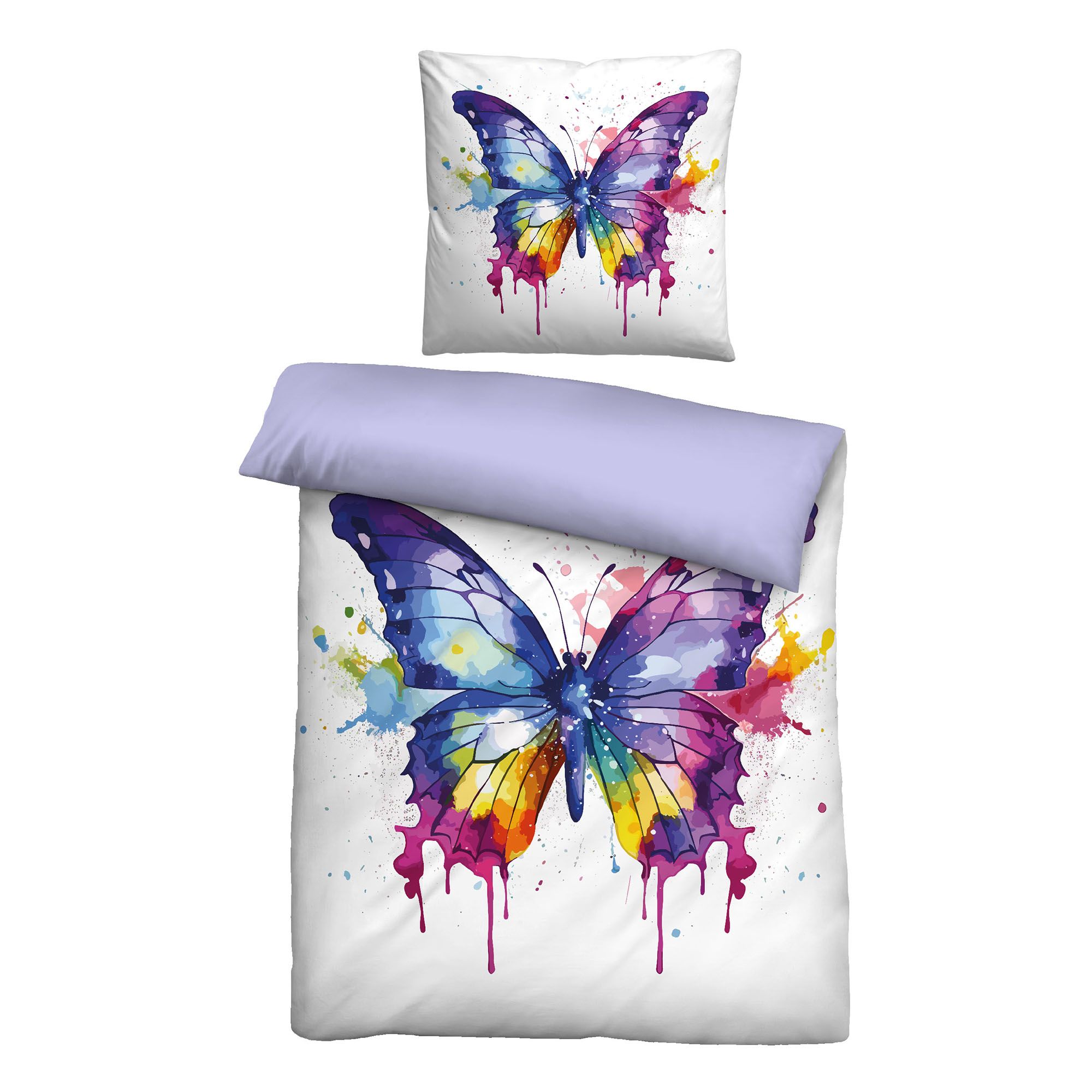 biberna® Wendebettwäsche Schmetterlings-Motiv Baumwoll Linon Einzelbett, 2tlg.