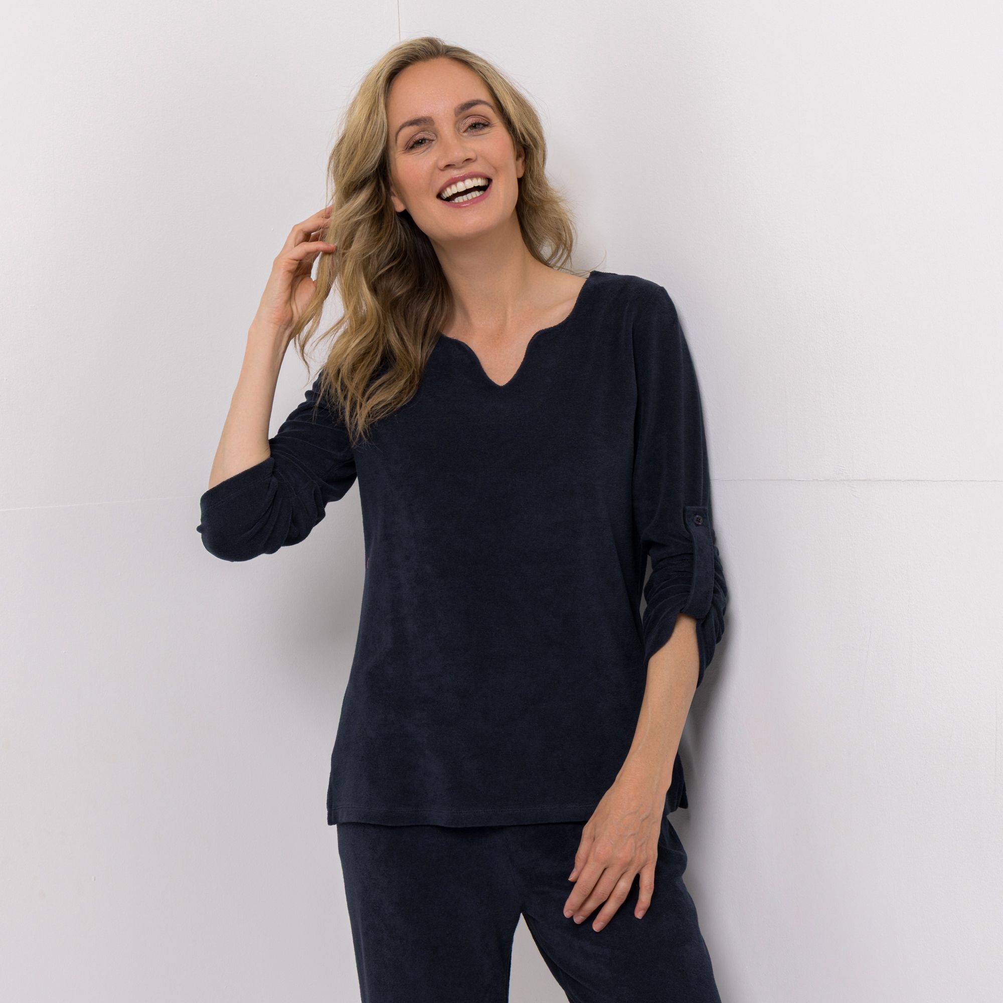 NACHTIGALL Damen-Shirt uni Frottée-Qualität 1/1-Arm Seitenschlitze