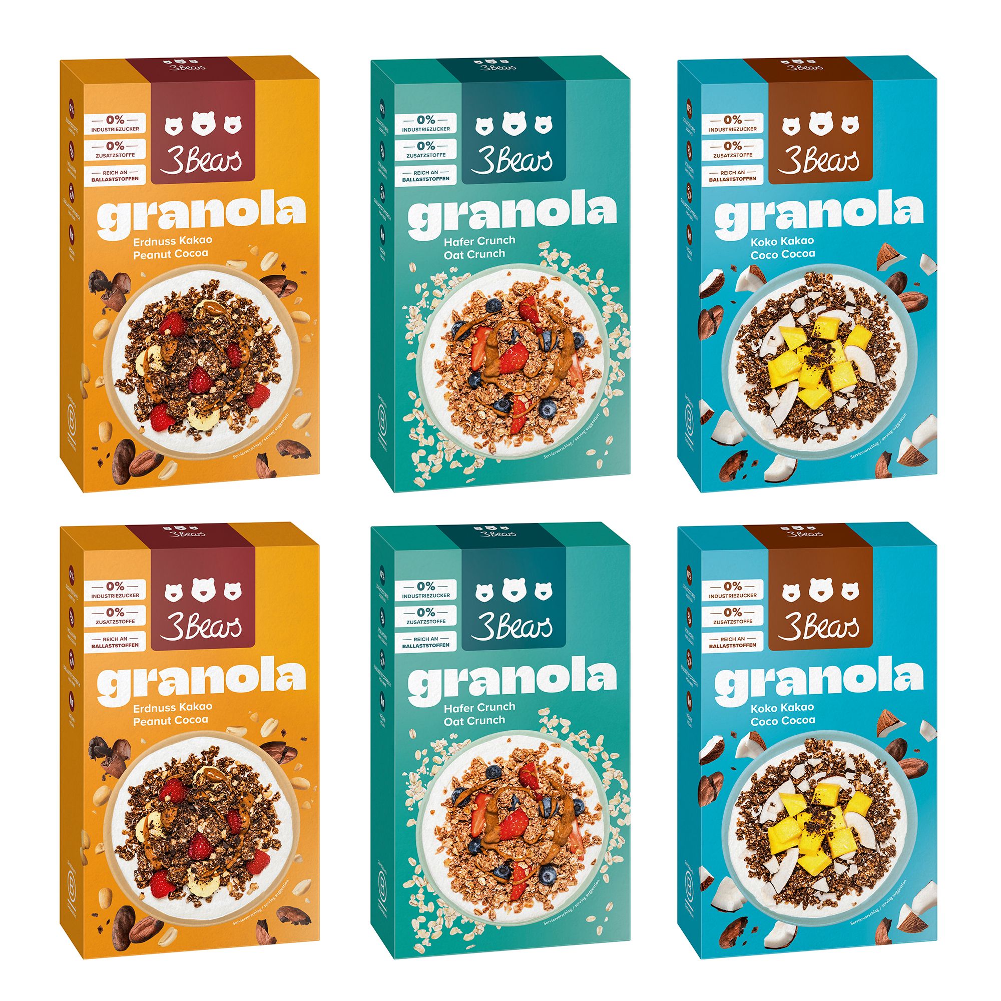 3BEARS 3 Sorten Granola von Influencerin Sarah Harrison 1.950g, 6 Packungen