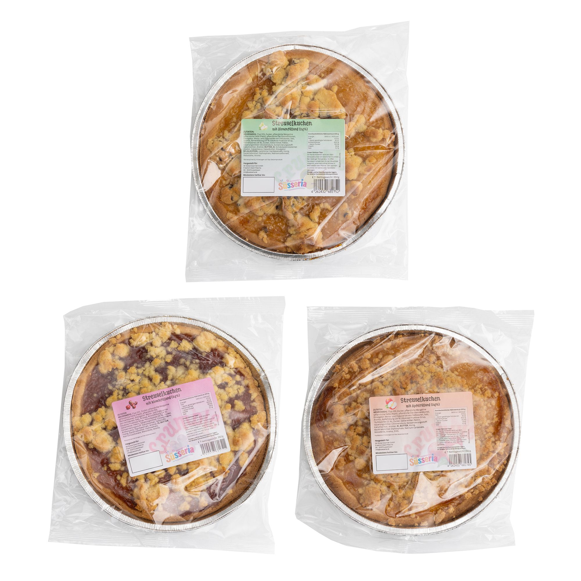 SÜSSERIA Streuselkuchen mit Fruchtfüllung/Crumble 3 versch. Sorten Inhalt 3x 350g