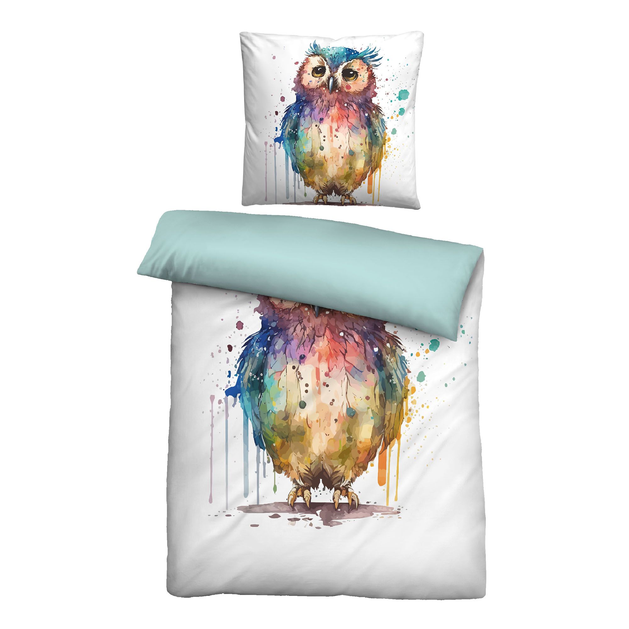 biberna® Wendebettwäsche Eule Baumwoll Linon Einzelbett, 2tlg.