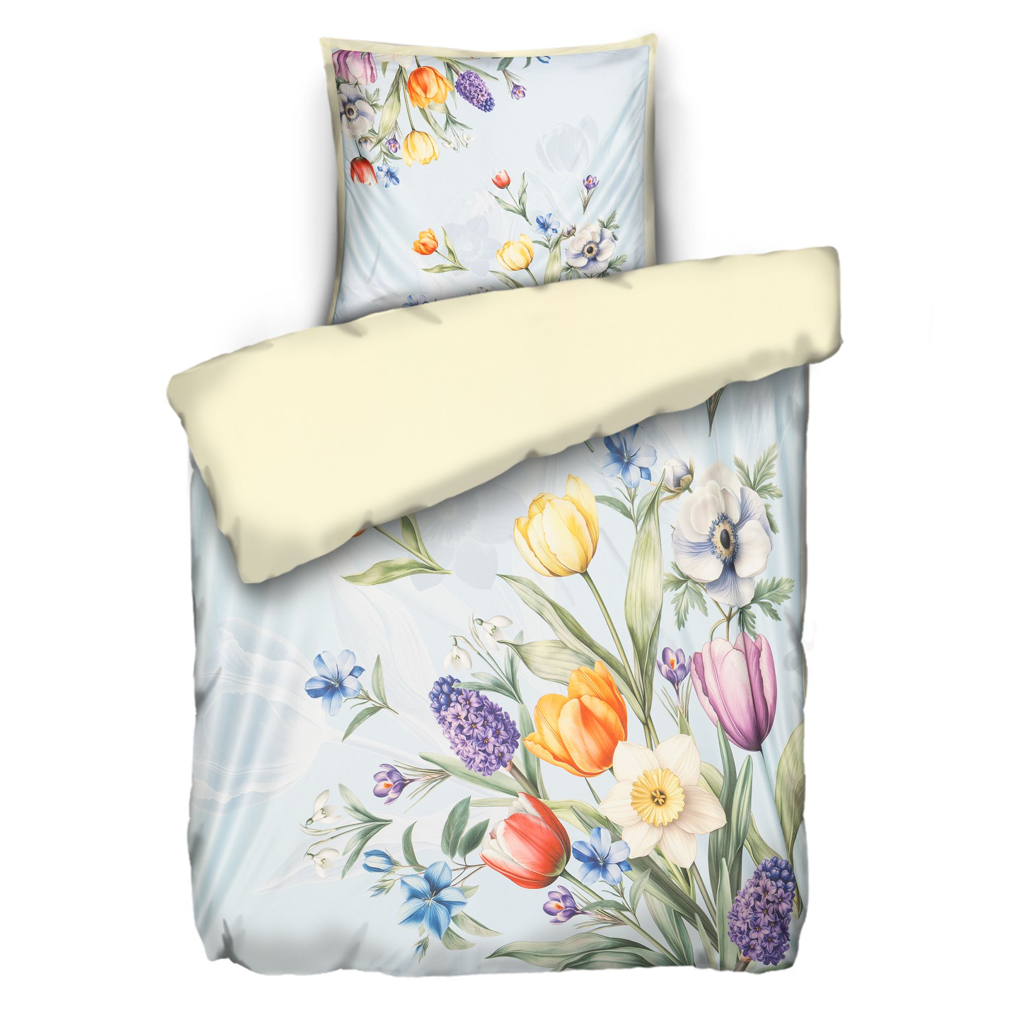 JERYMOOD Wendebettwäsche Frühlingsblumen Mikrofaser Jersey Einzelbett, 2tlg.