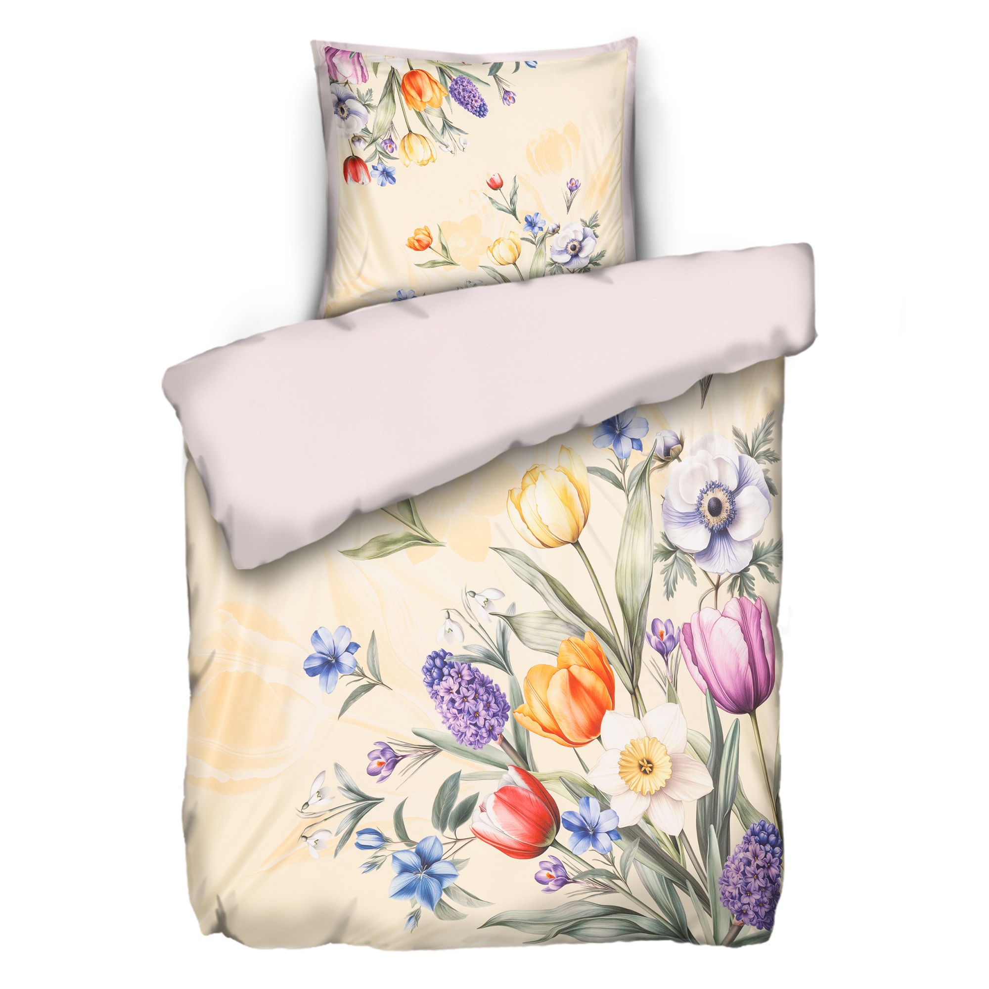 JERYMOOD Wendebettwäsche Frühlingsblumen Mikrofaser Jersey Einzelbett, 2tlg.