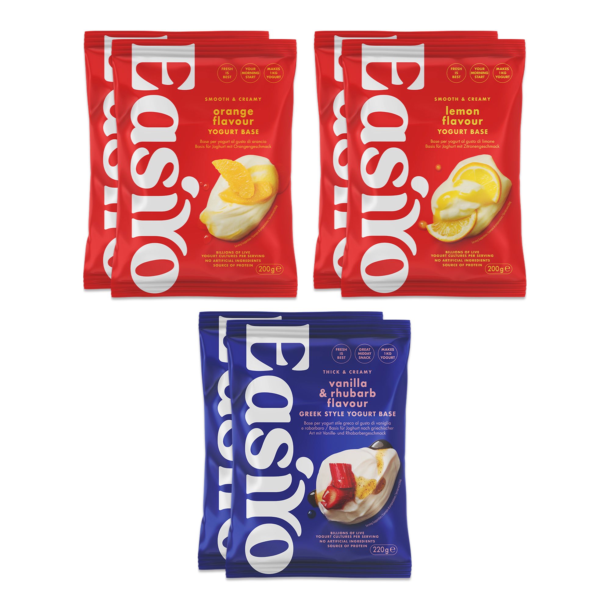 EASIYO Joghurtpulver 6 Beutel für 6kg frischen Joghurt 3 versch. Sorten