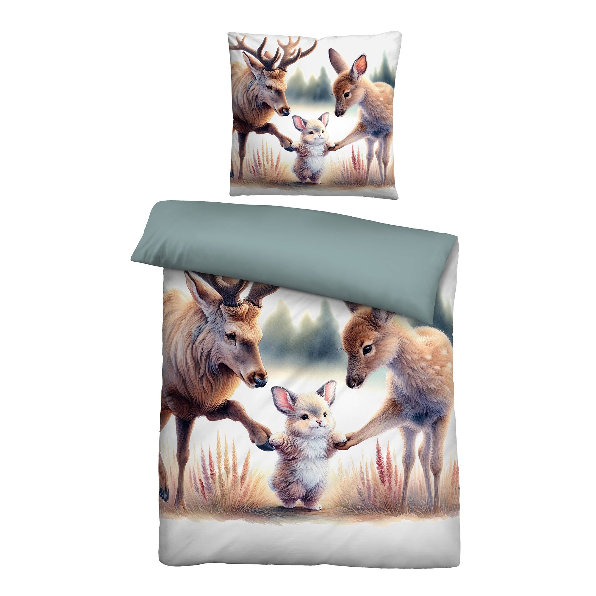 biberna® Bettwäsche Waldtiere Baumwoll Feinbiber Einzelbett, 2tlg.